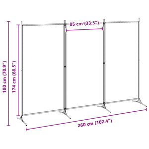 3-Panel Room Divider Μπεζ 260 x 180 cm Ύφασμα - Pakobazaar