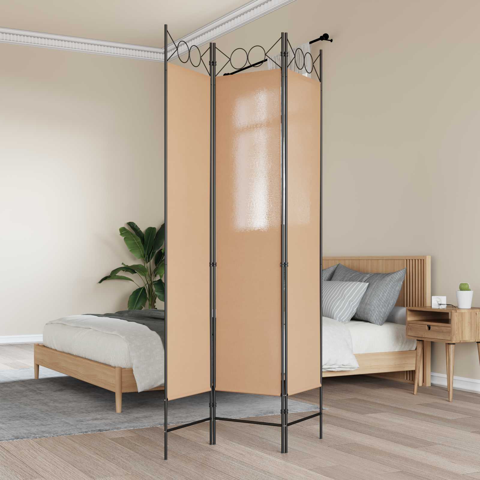 3-Panel Room Divider Μπεζ 120 x 200 cm Ύφασμα - Pakobazaar