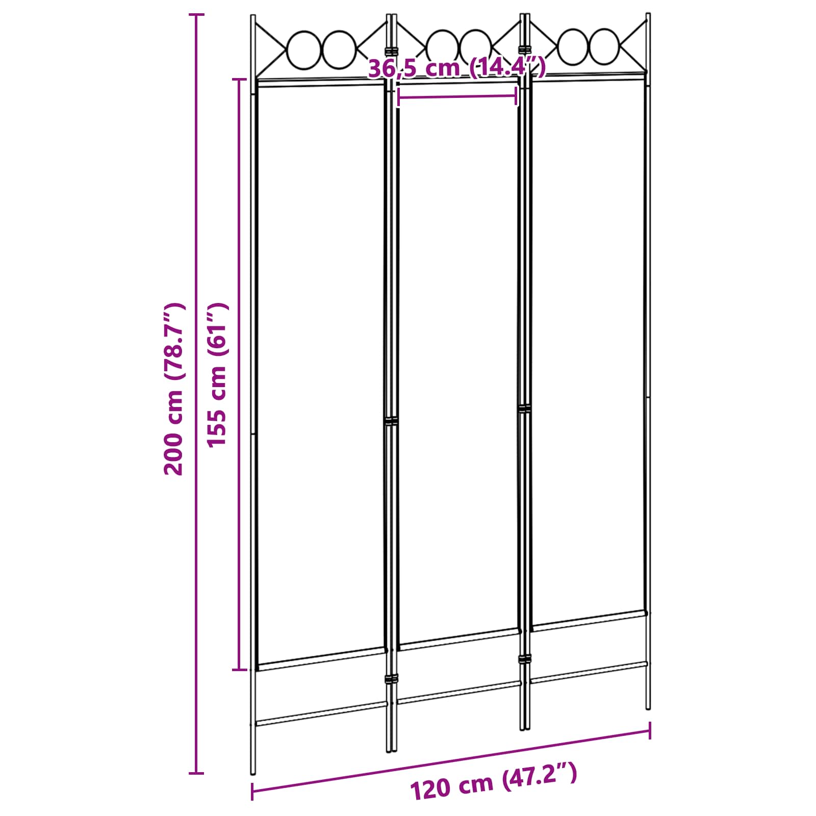 3-Panel Room Divider Μπεζ 120 x 200 cm Ύφασμα - Pakobazaar