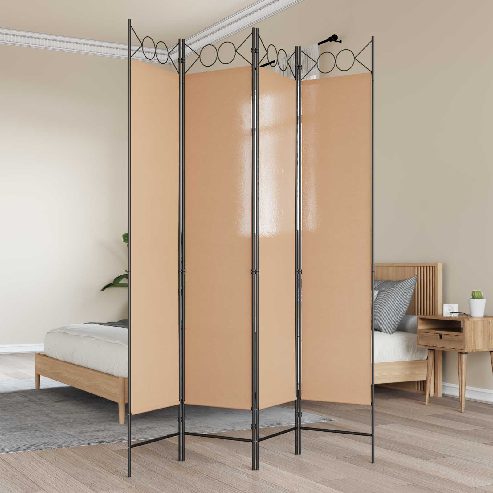4-Πίνακας Διαχωριστικός Μπεζ 160 x 200 cm Ύφασμα - Pakobazaar
