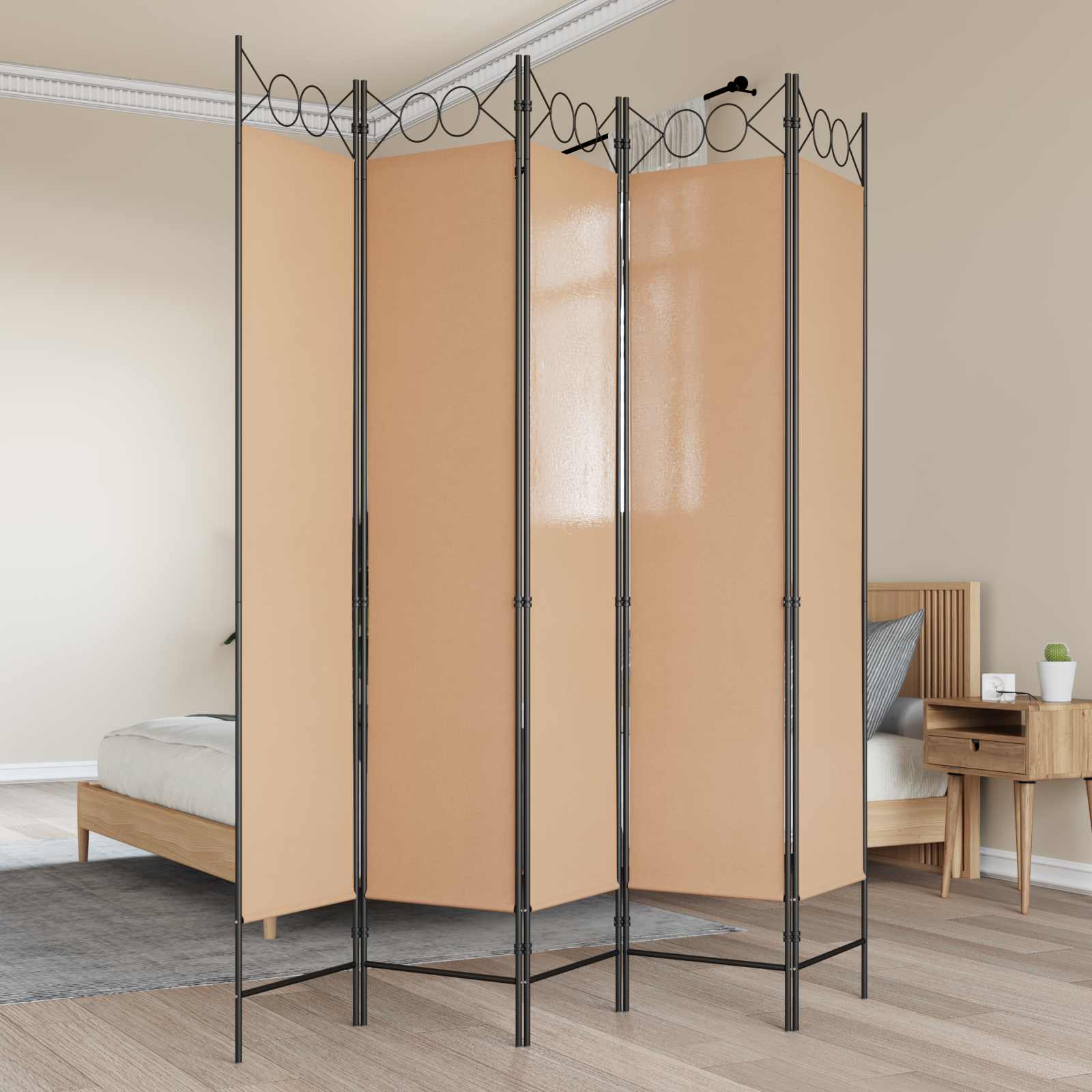 5-Panel Διχοτόμος Μπεζ 200 x 200 cm Ύφασμα - Pakobazaar