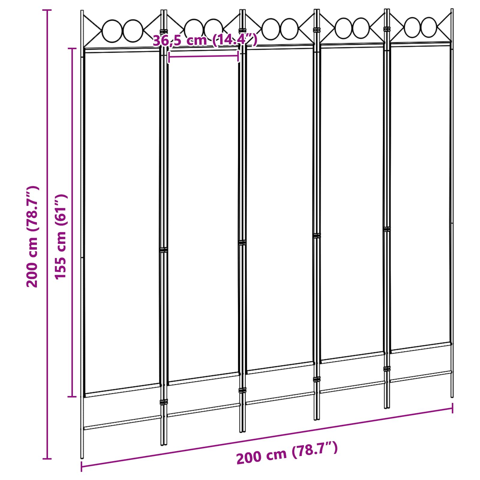 5-Panel Διχοτόμος Μπεζ 200 x 200 cm Ύφασμα - Pakobazaar