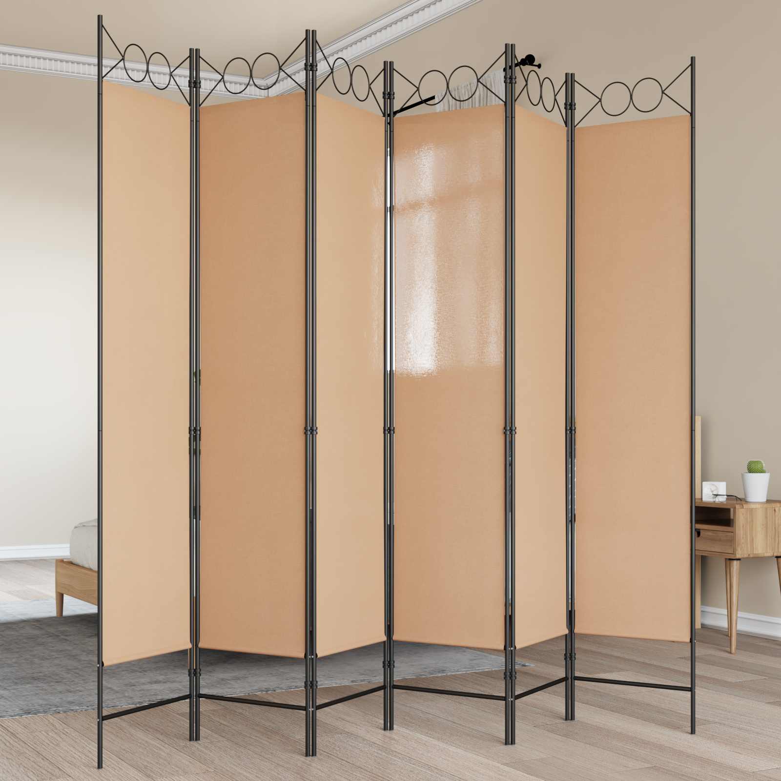 Διαχωριστικό Δωματίου 6-Πάνελ Μπεζ 240 x 200 cm Ύφασμα - Pakobazaar