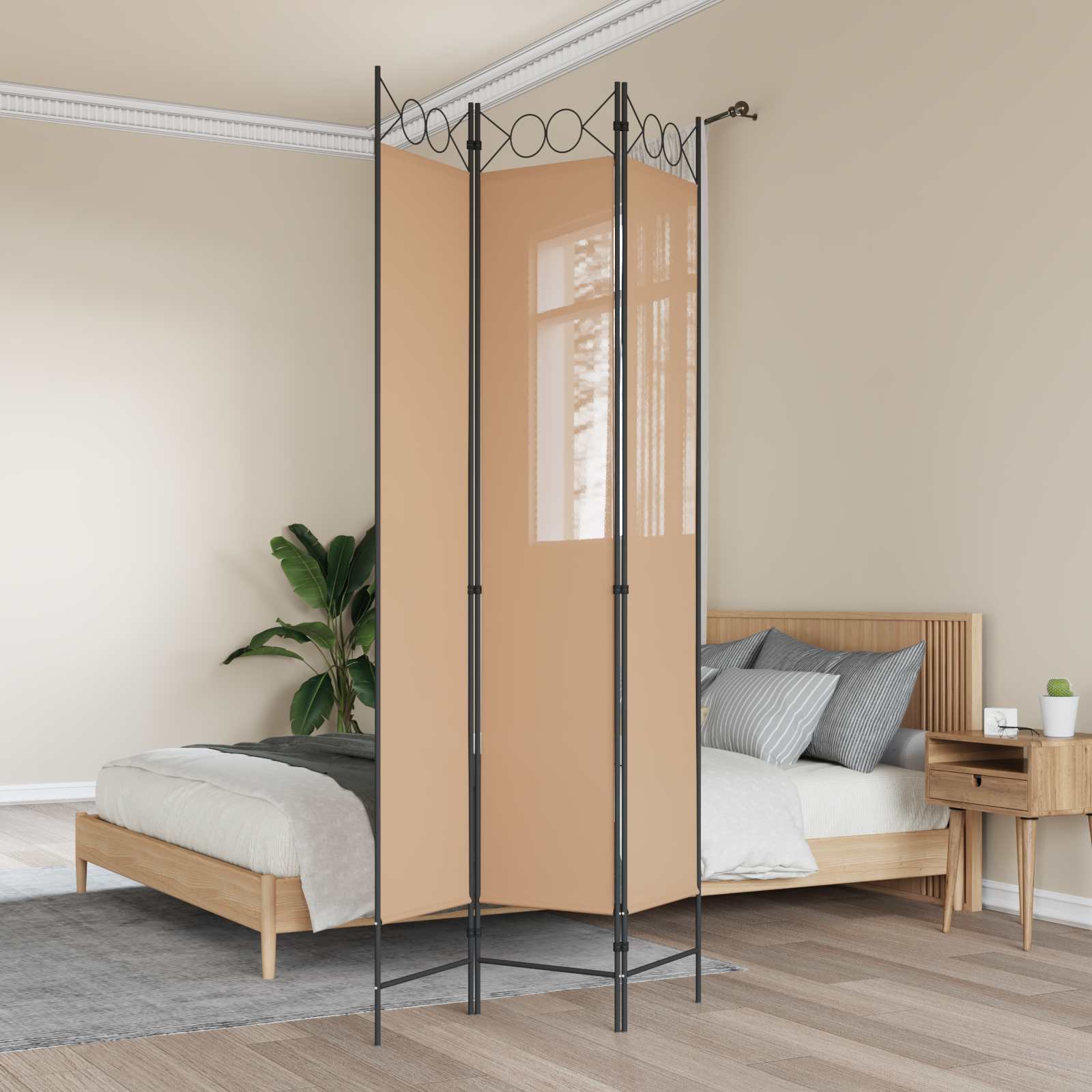 3-Panel Room Divider Μπεζ 120 x 220 cm Ύφασμα - Pakobazaar