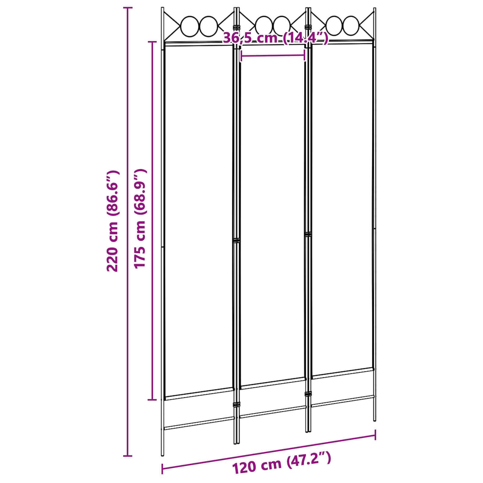 3-Panel Room Divider Μπεζ 120 x 220 cm Ύφασμα - Pakobazaar
