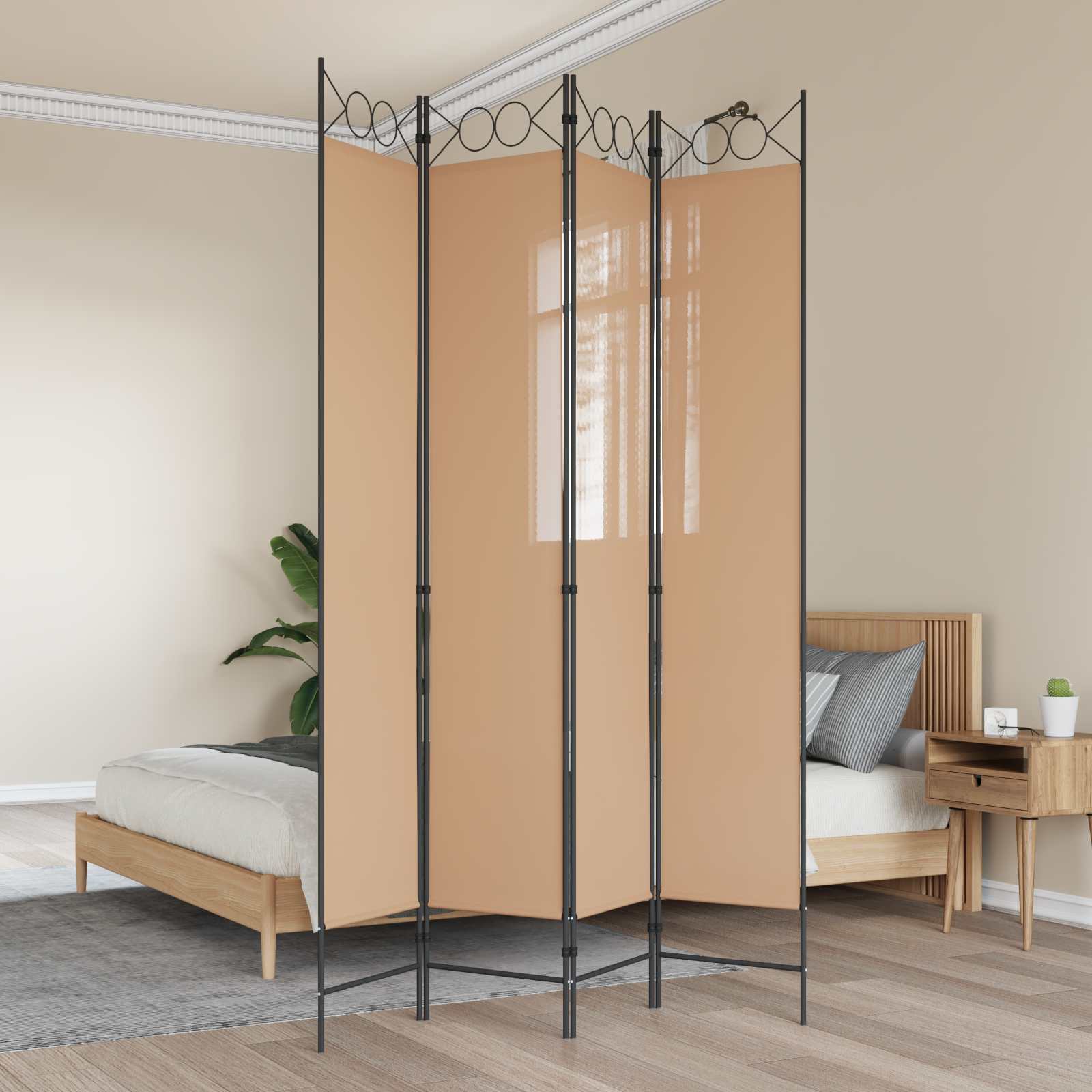 4-Πίνακας Διαχωριστικός Μπεζ 160 x 220 cm Ύφασμα - Pakobazaar