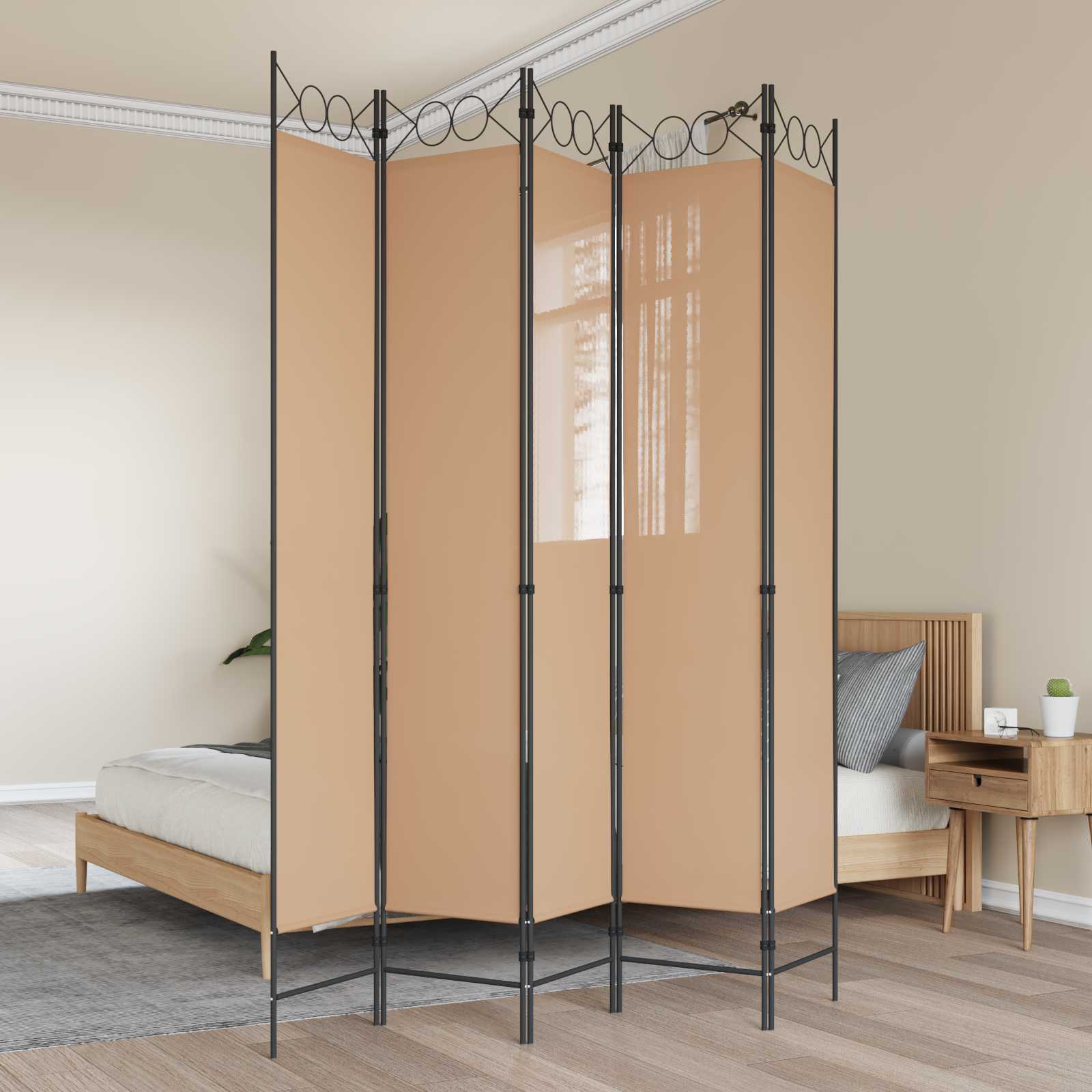 5-Panel Διχοτόμος Μπεζ 200 x 220 cm Ύφασμα - Pakobazaar