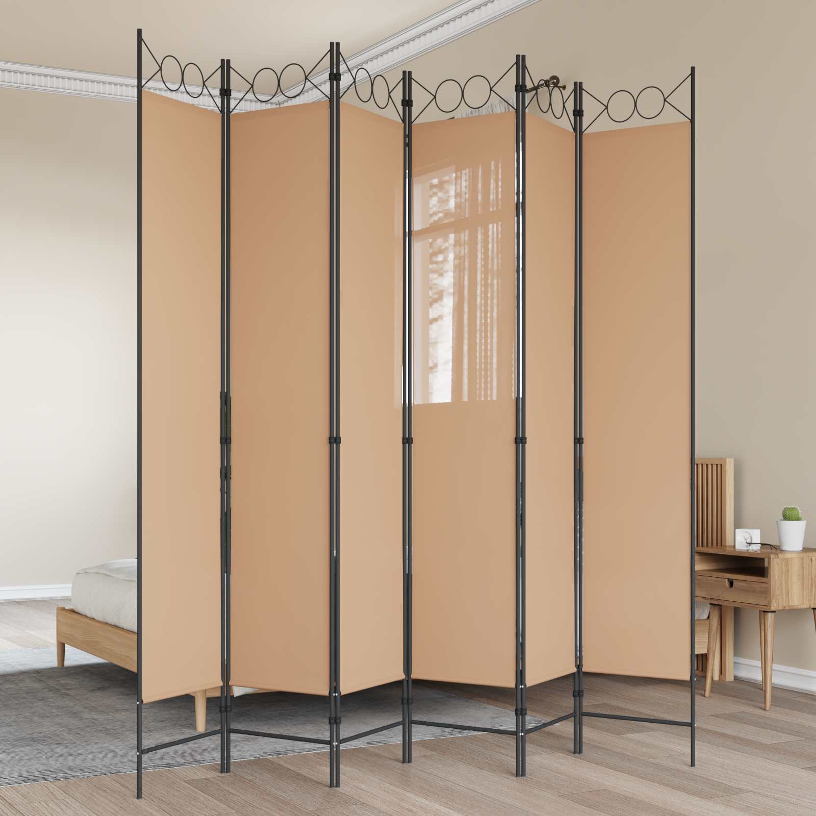 Διαχωριστικό Δωματίου 6-Πάνελ Μπεζ 240 x 220 cm Ύφασμα - Pakobazaar