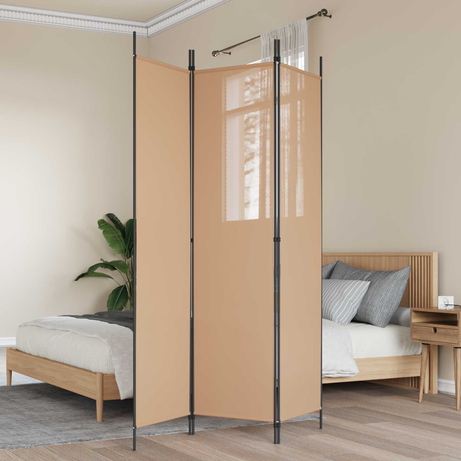 3-Panel Room Divider Μπεζ 150 x 200 cm Ύφασμα - Pakobazaar