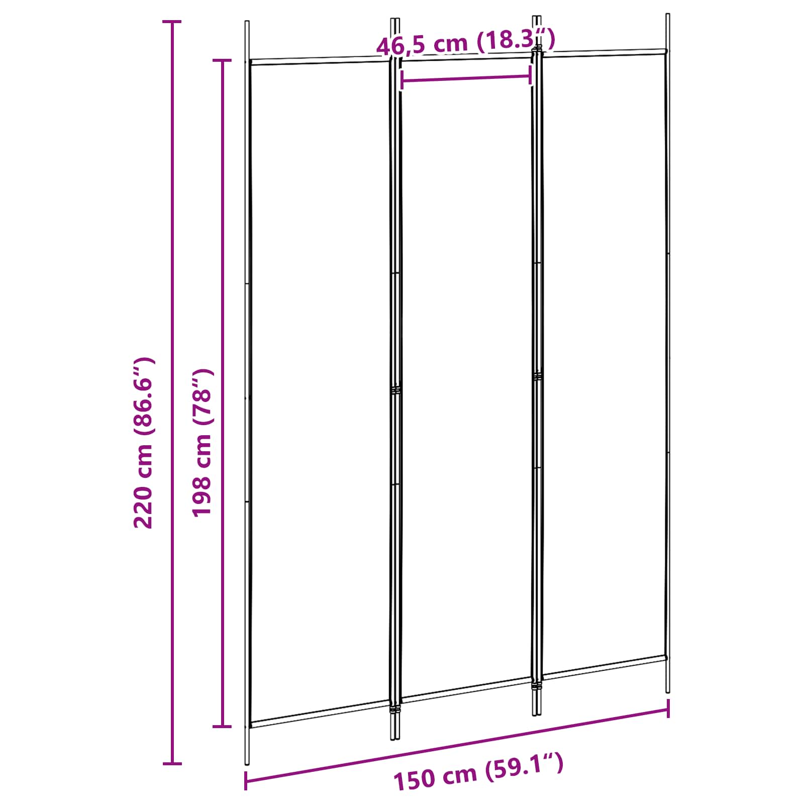 3-Panel Room Divider Μπεζ 150 x 220 cm Ύφασμα - Pakobazaar