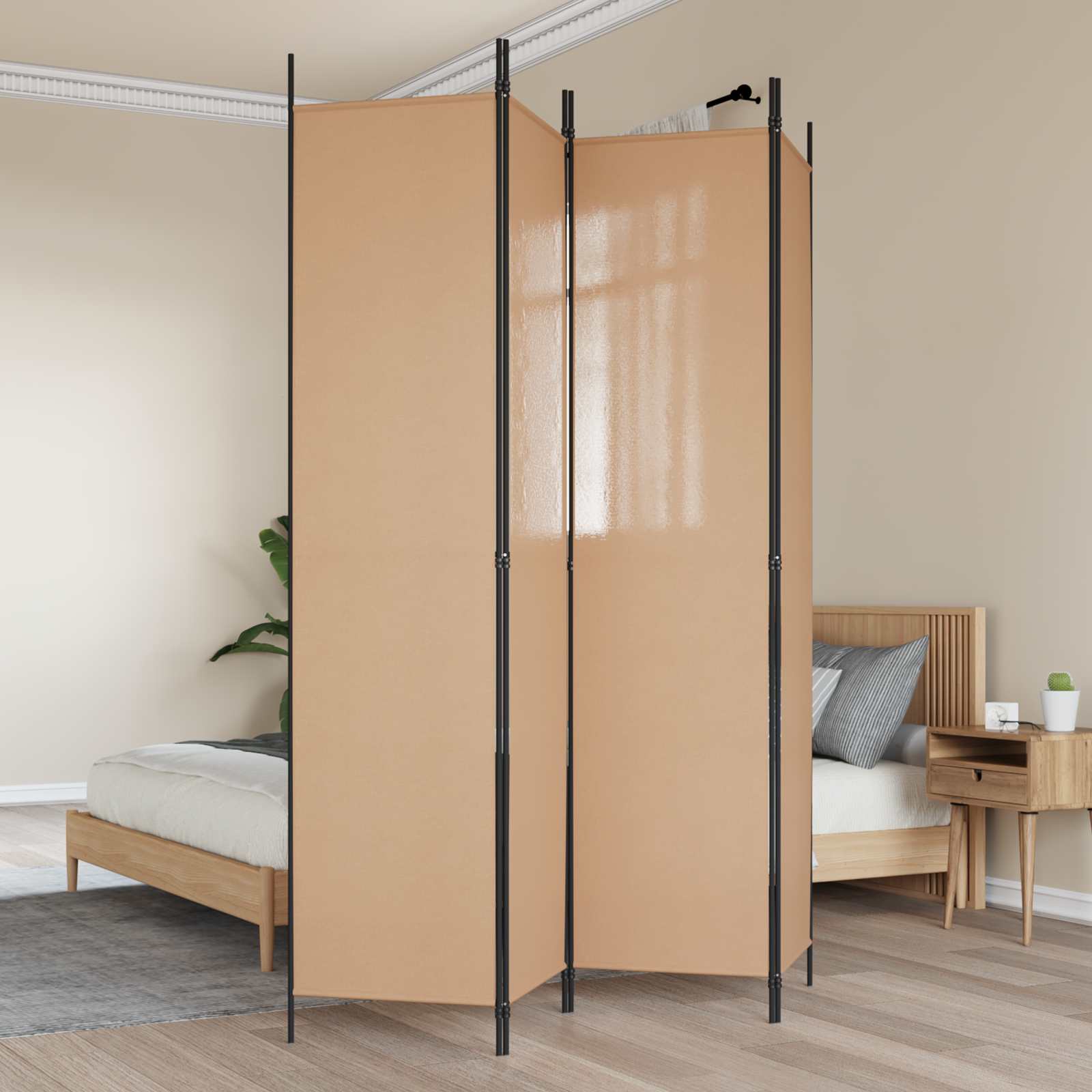 4-Πίνακας Διαχωριστικός Μπεζ 200 x 220 cm Ύφασμα - Pakobazaar