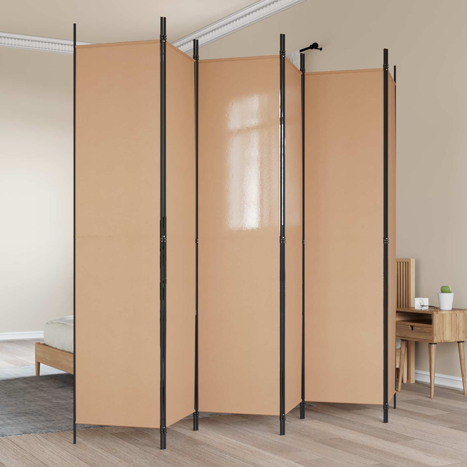 Διαχωριστικό Δωματίου 6-Πάνελ Μπεζ 300 x 220 cm Ύφασμα - Pakobazaar