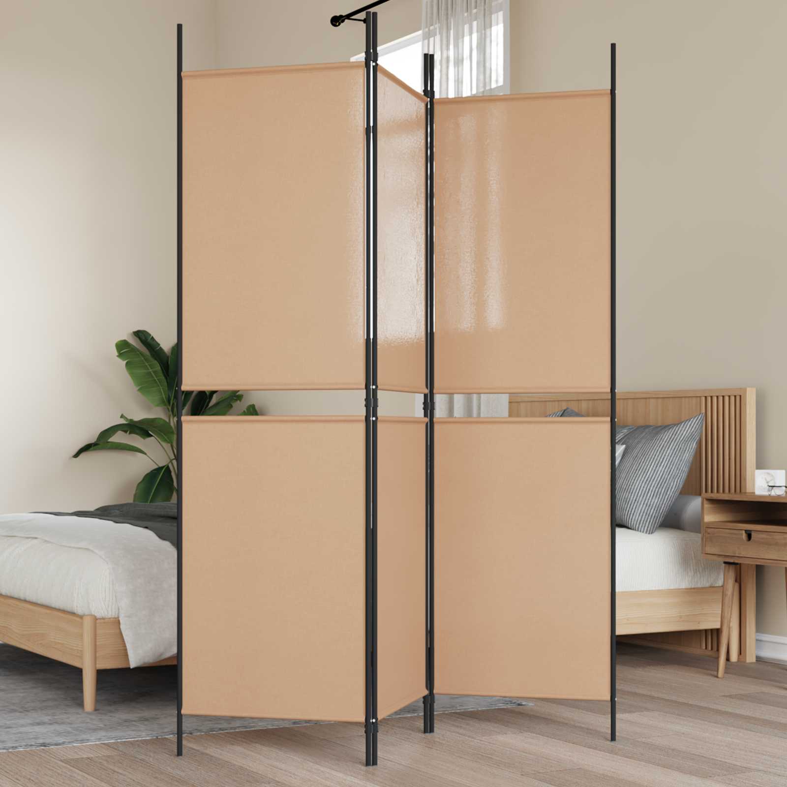 3-Panel Room Divider Μπεζ 150 x 180 cm Ύφασμα - Pakobazaar