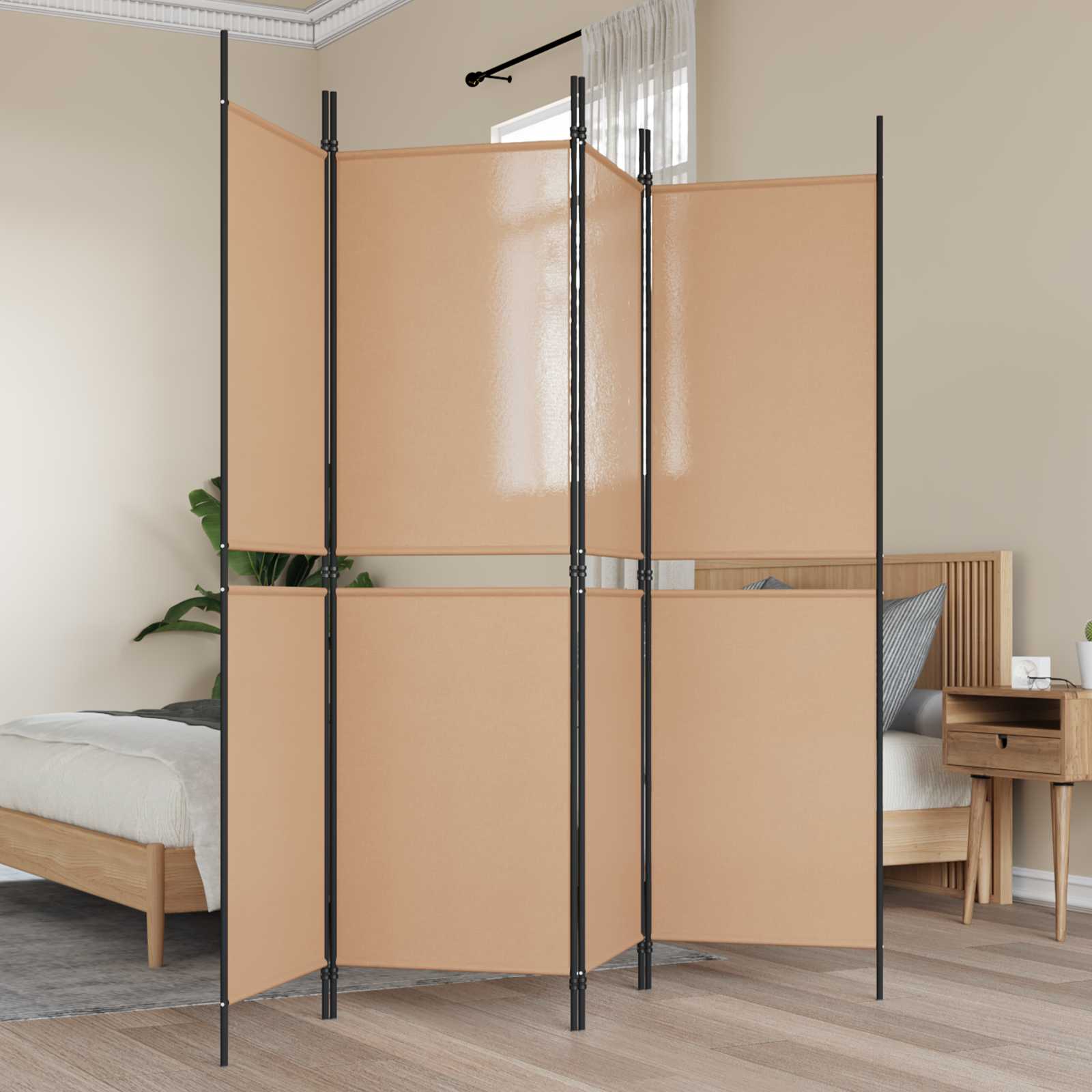 Διαχωριστικό Δωματίου 4-Πανέλων Μπεζ 200 x 180 cm Ύφασμα - Pakobazaar