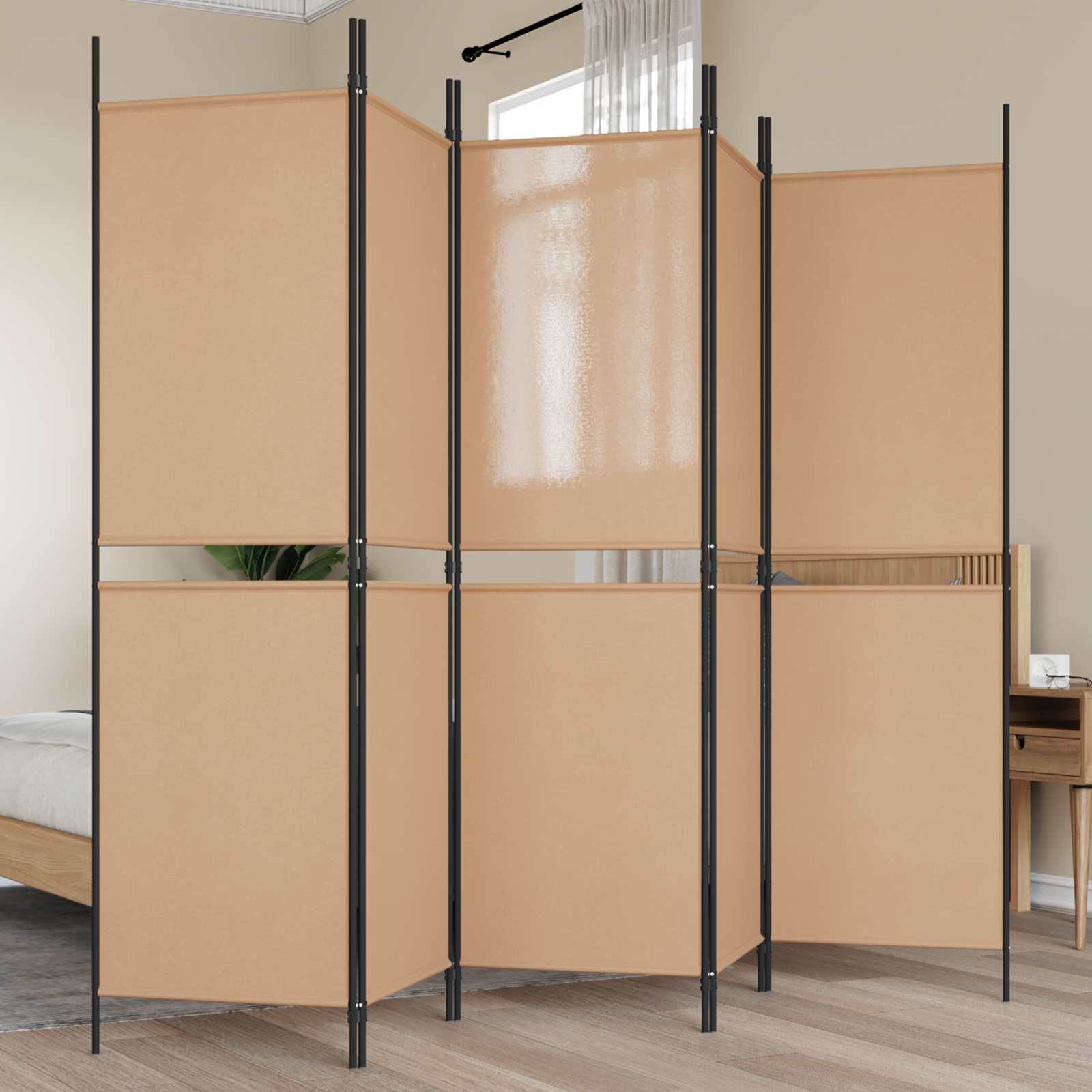5-Panel Room Divider Μπεζ 250 x 180 cm Ύφασμα - Pakobazaar