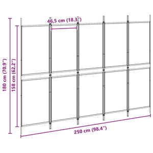 5-Panel Room Divider Μπεζ 250 x 180 cm Ύφασμα - Pakobazaar