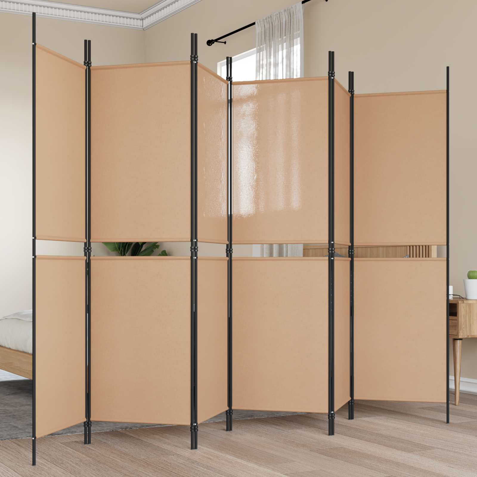 Διαχωριστικό Δωματίου 6-Πάνελ Μπεζ 300 x 180 cm Ύφασμα - Pakobazaar