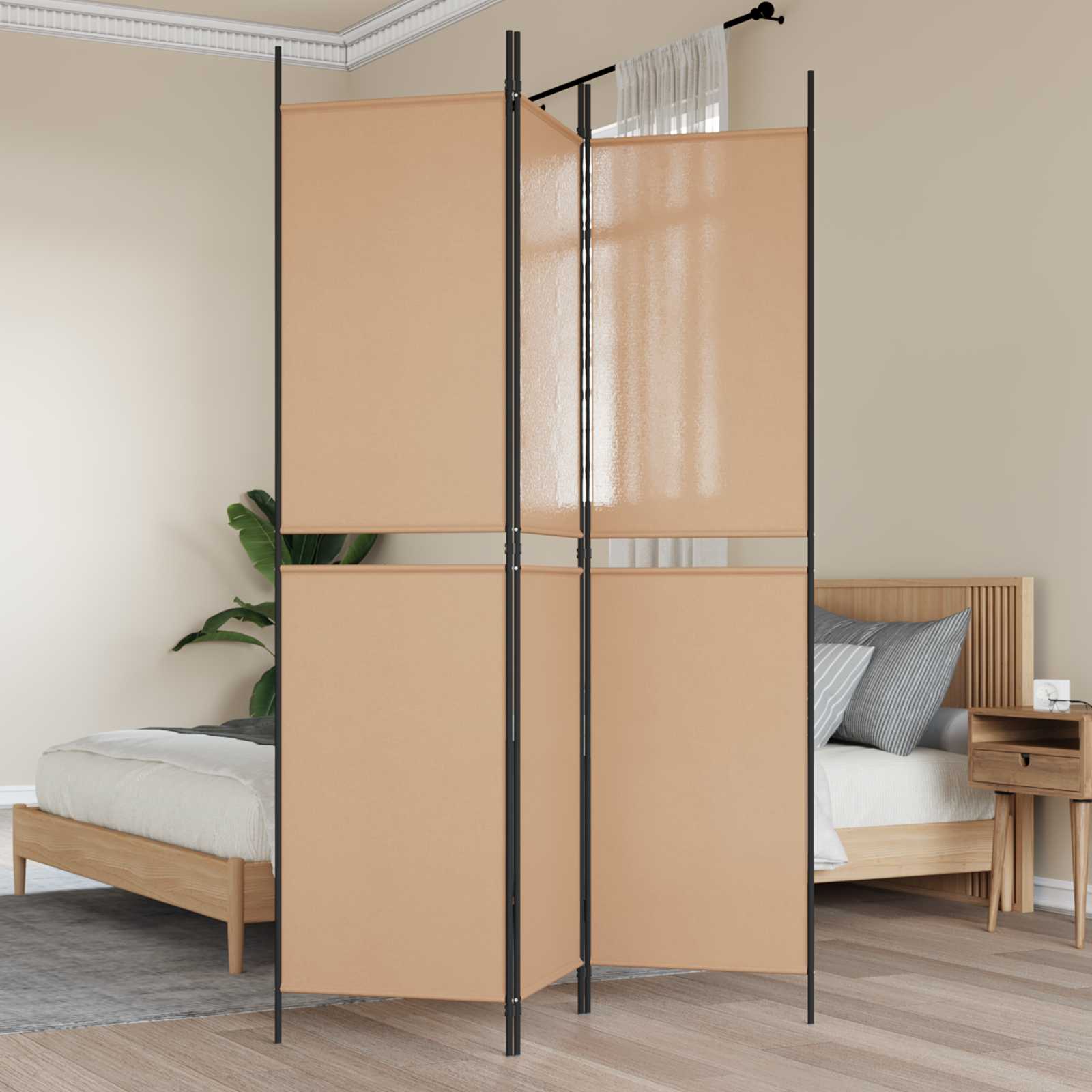 3-Panel Room Divider Μπεζ 150 x 200 cm Ύφασμα - Pakobazaar
