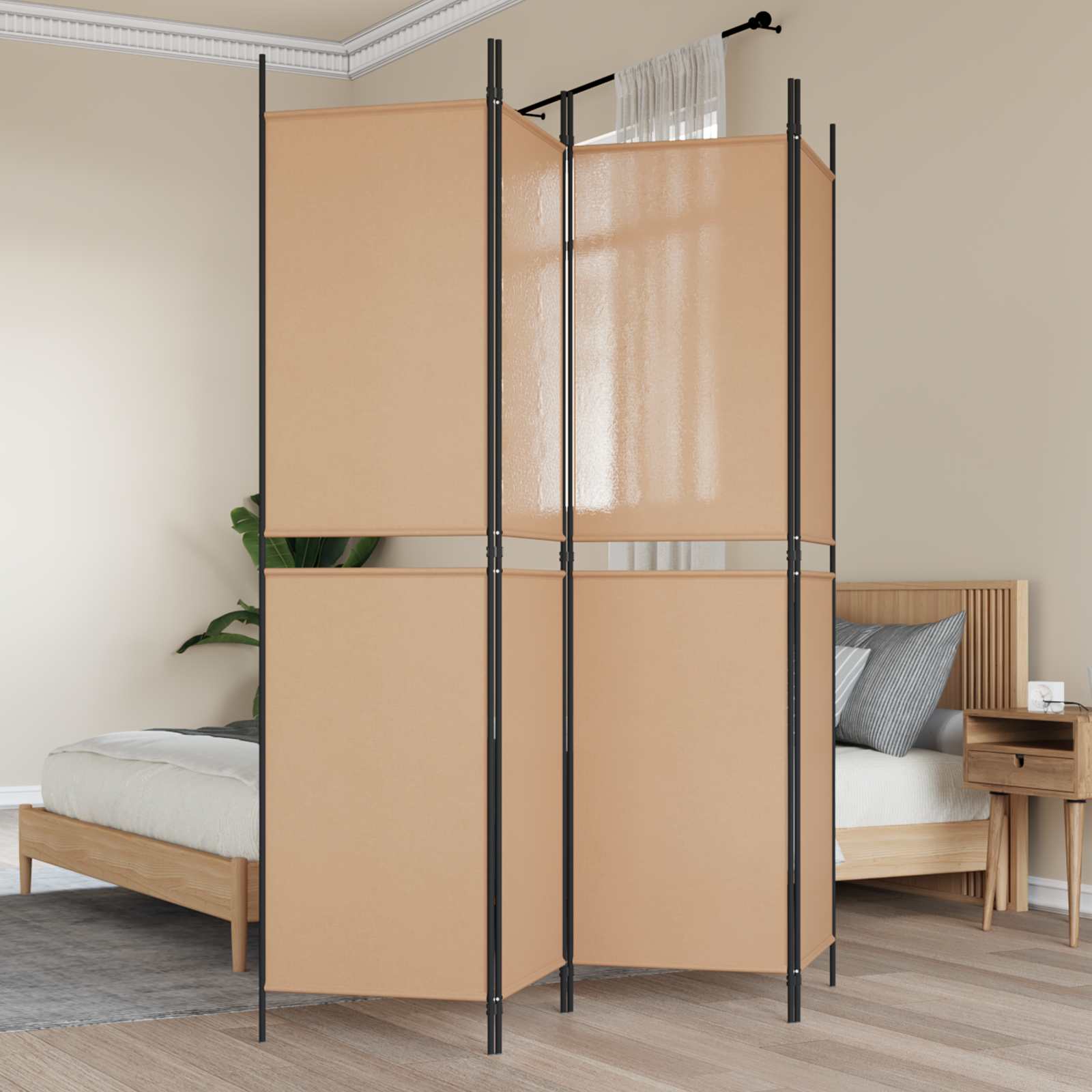 4-Πίνακας Διαχωριστικός Μπεζ 200 x 200 cm Ύφασμα - Pakobazaar