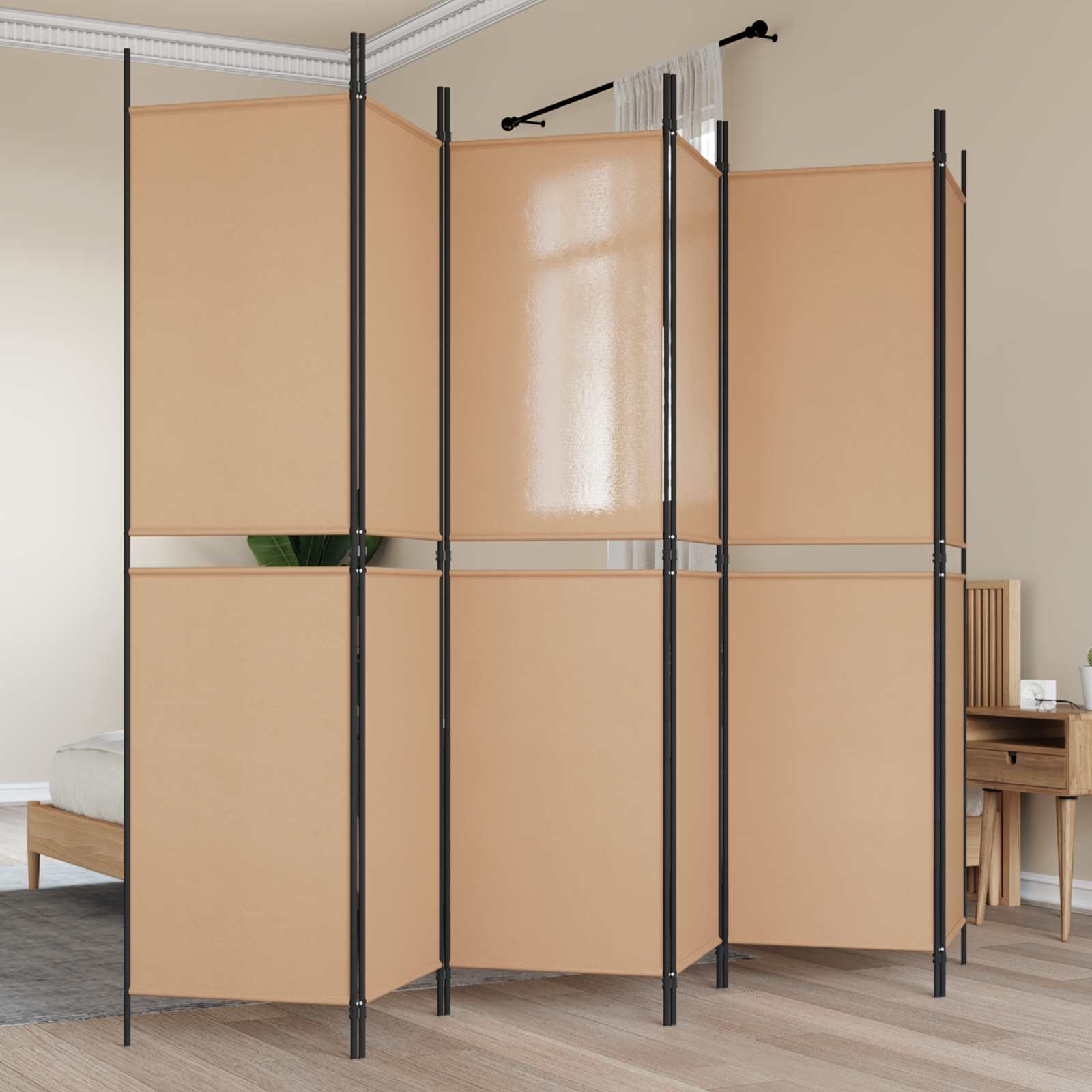 Διαχωριστικό Δωματίου 6-Πάνελ Μπεζ 300 x 200 cm Ύφασμα - Pakobazaar