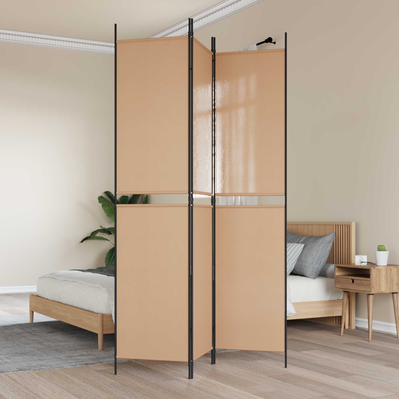 3-Panel Room Divider Μπεζ 150 x 220 cm Ύφασμα - Pakobazaar