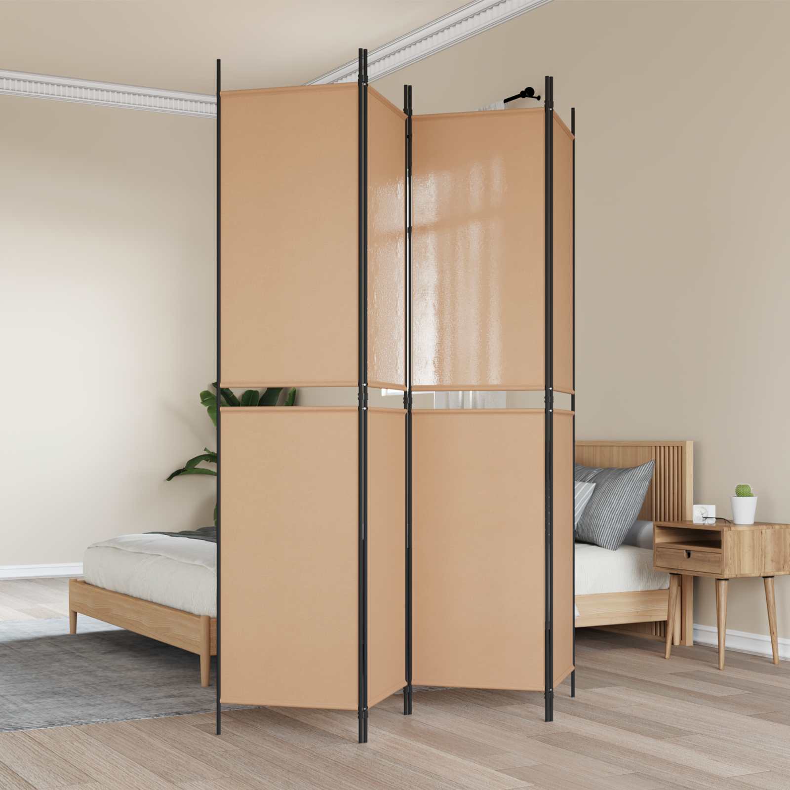 Διαχωριστικό Δωματίου 4 Πάνελ Μπεζ 200 x 220 cm Ύφασμα - Pakobazaar