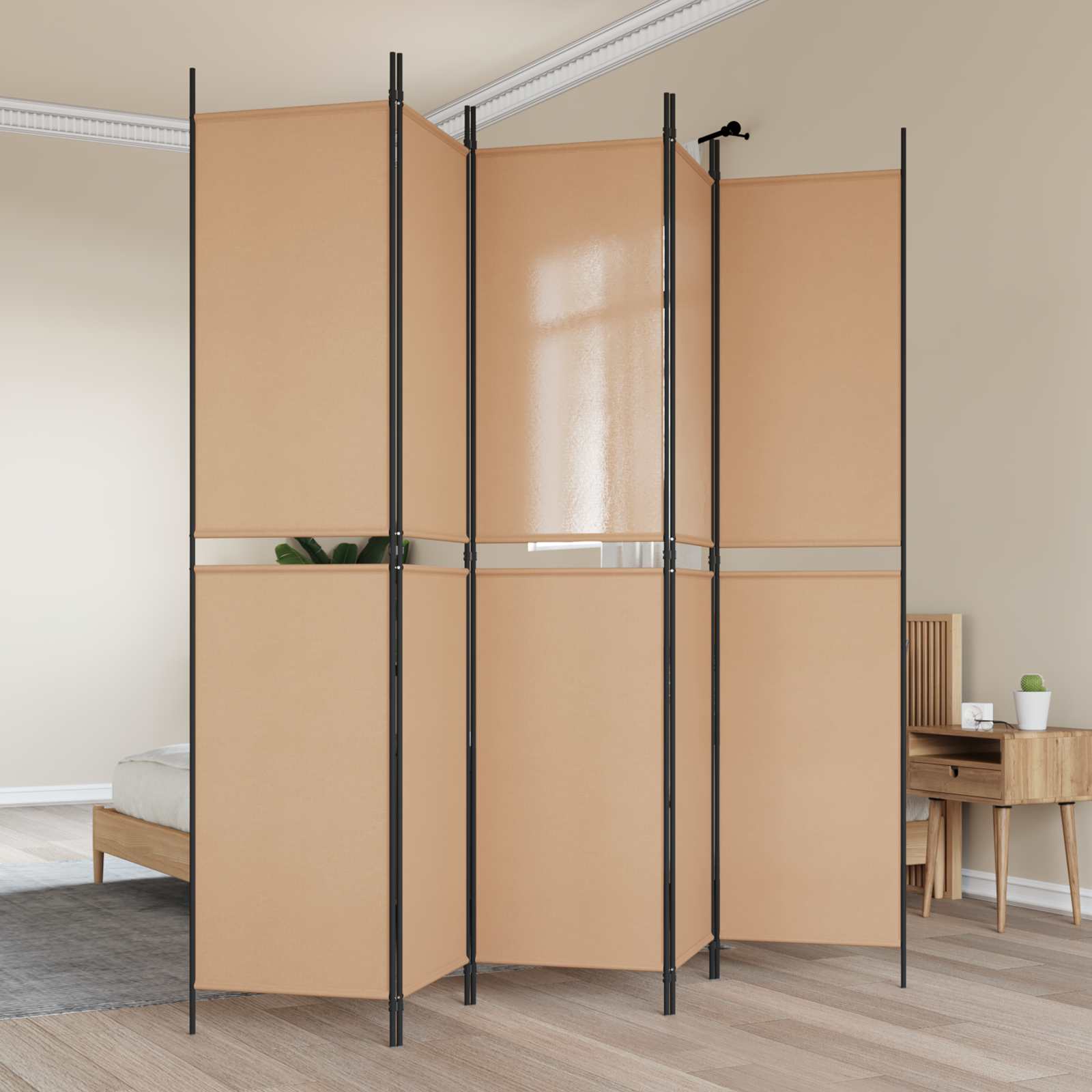 5-Panel Διχοτόμος Μπεζ 250 x 220 cm Ύφασμα - Pakobazaar