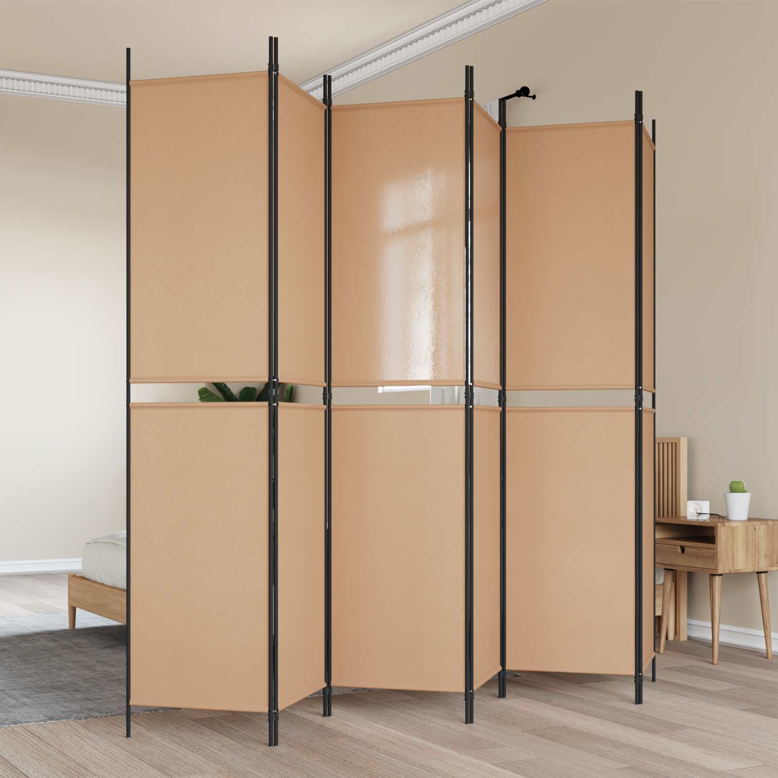 Διαχωριστικό Δωματίου 6-Πάνελ Μπεζ 300 x 220 cm Ύφασμα - Pakobazaar
