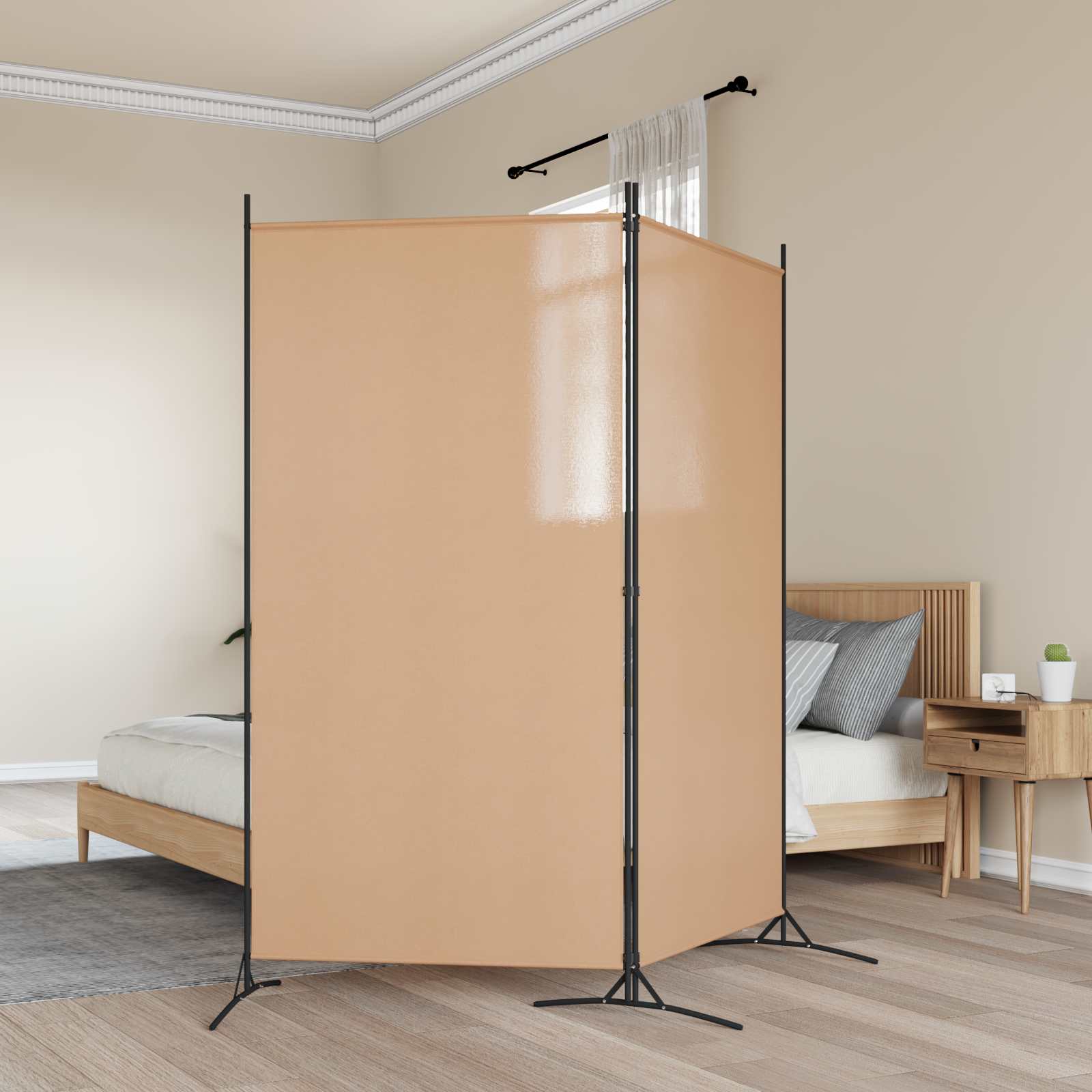 Δίαυλος Δωματίου 2 Πάνελ Μπεζ 175 x 180 cm Ύφασμα - Pakobazaar