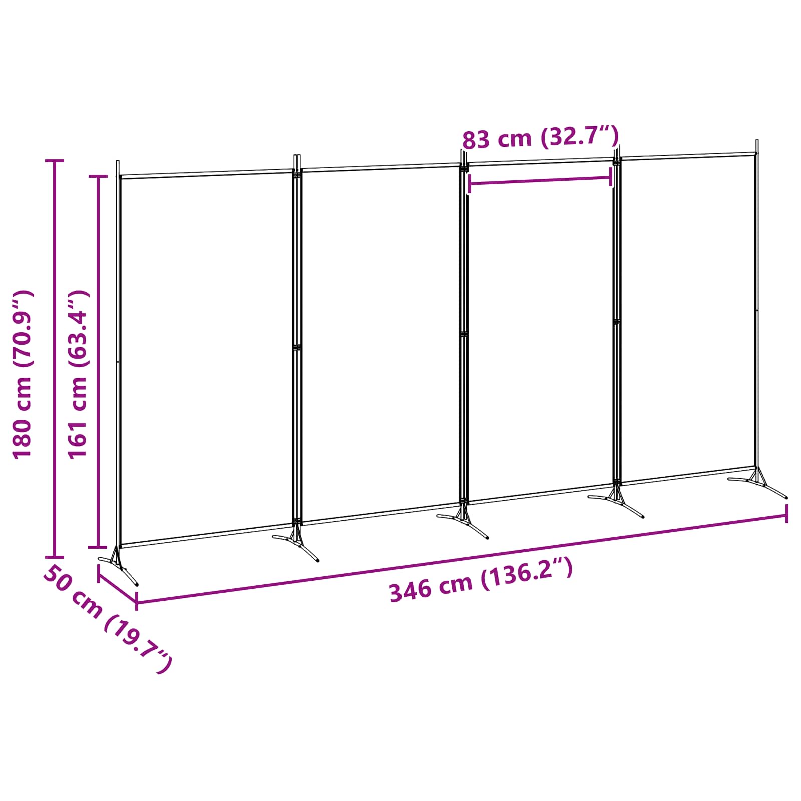 4-Πίνακας Διαχωριστικός Μπεζ 346 x 180 cm Ύφασμα - Pakobazaar