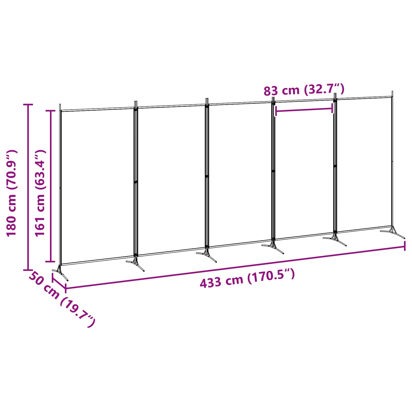 5-Panel Διχοτόμος Μπεζ 433 x 180 cm Ύφασμα - Pakobazaar