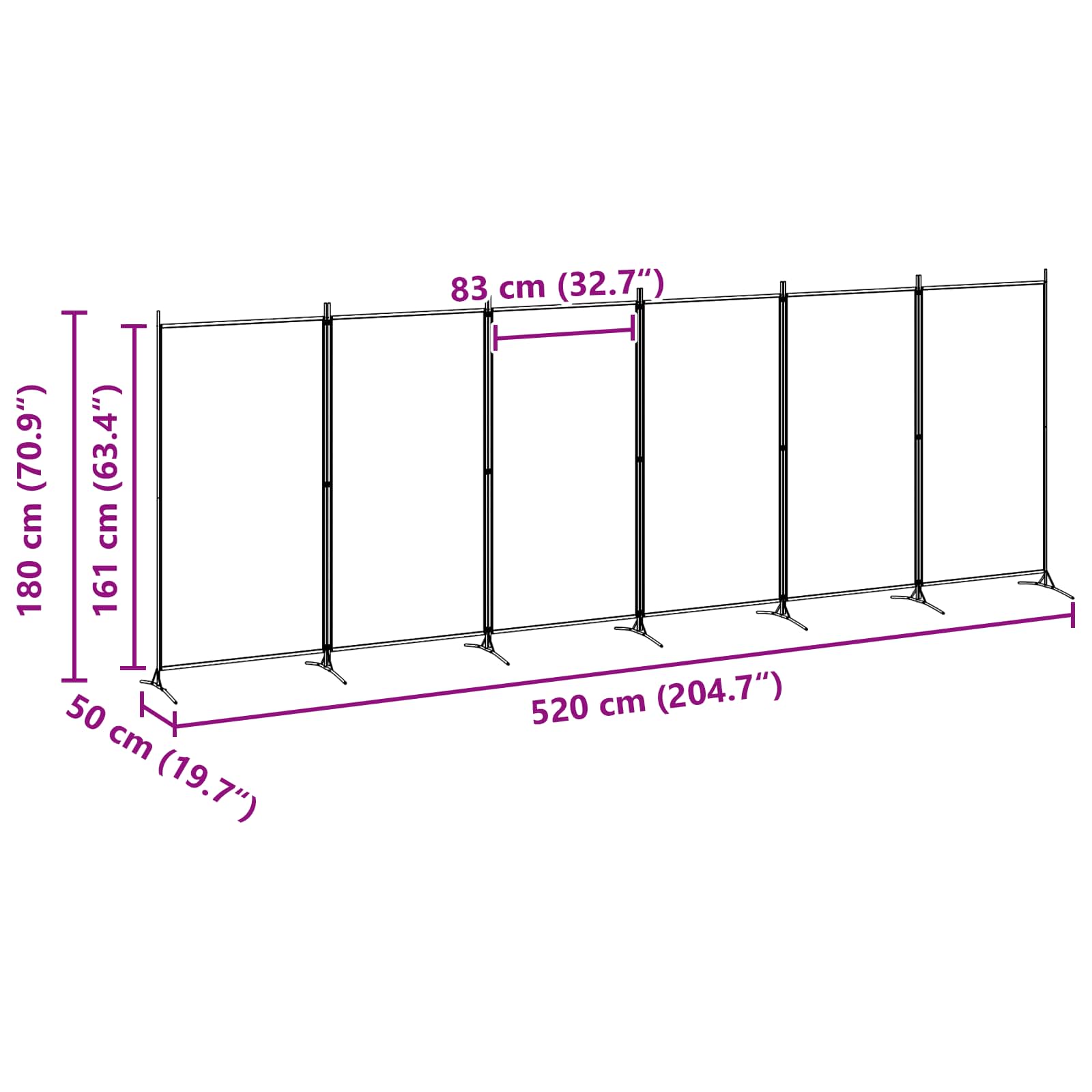 Διαχωριστικό Δωματίου 6-Πάνελ Μπεζ 520 x 180 cm Ύφασμα - Pakobazaar