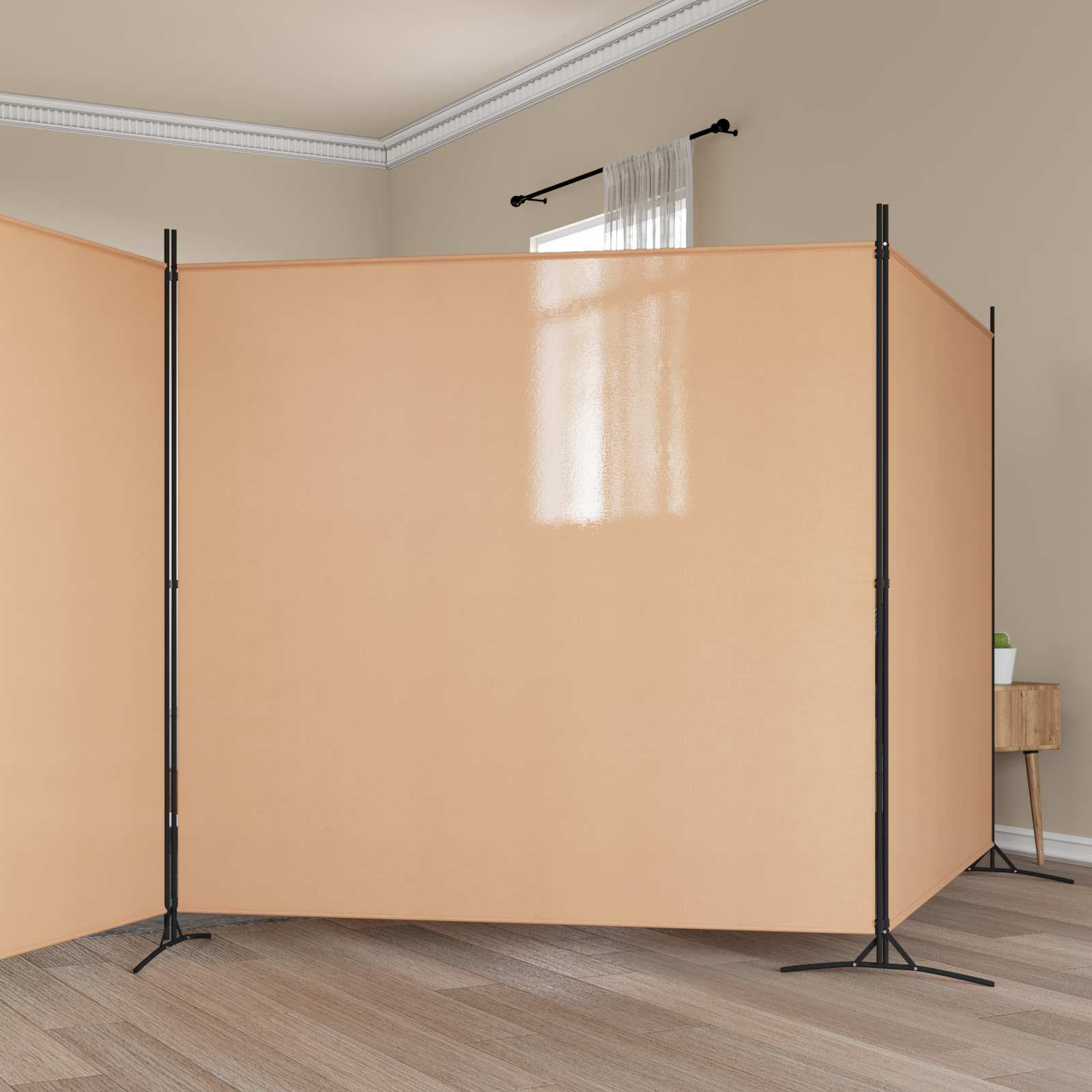 4-Πίνακας Διαχωριστικός Μπεζ 525 x 180 cm Ύφασμα - Pakobazaar