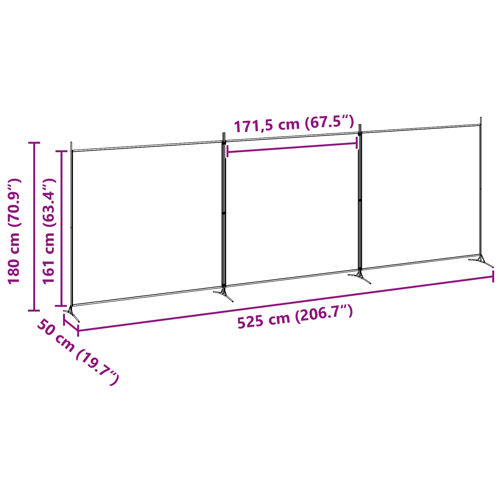 4-Πίνακας Διαχωριστικός Μπεζ 525 x 180 cm Ύφασμα - Pakobazaar