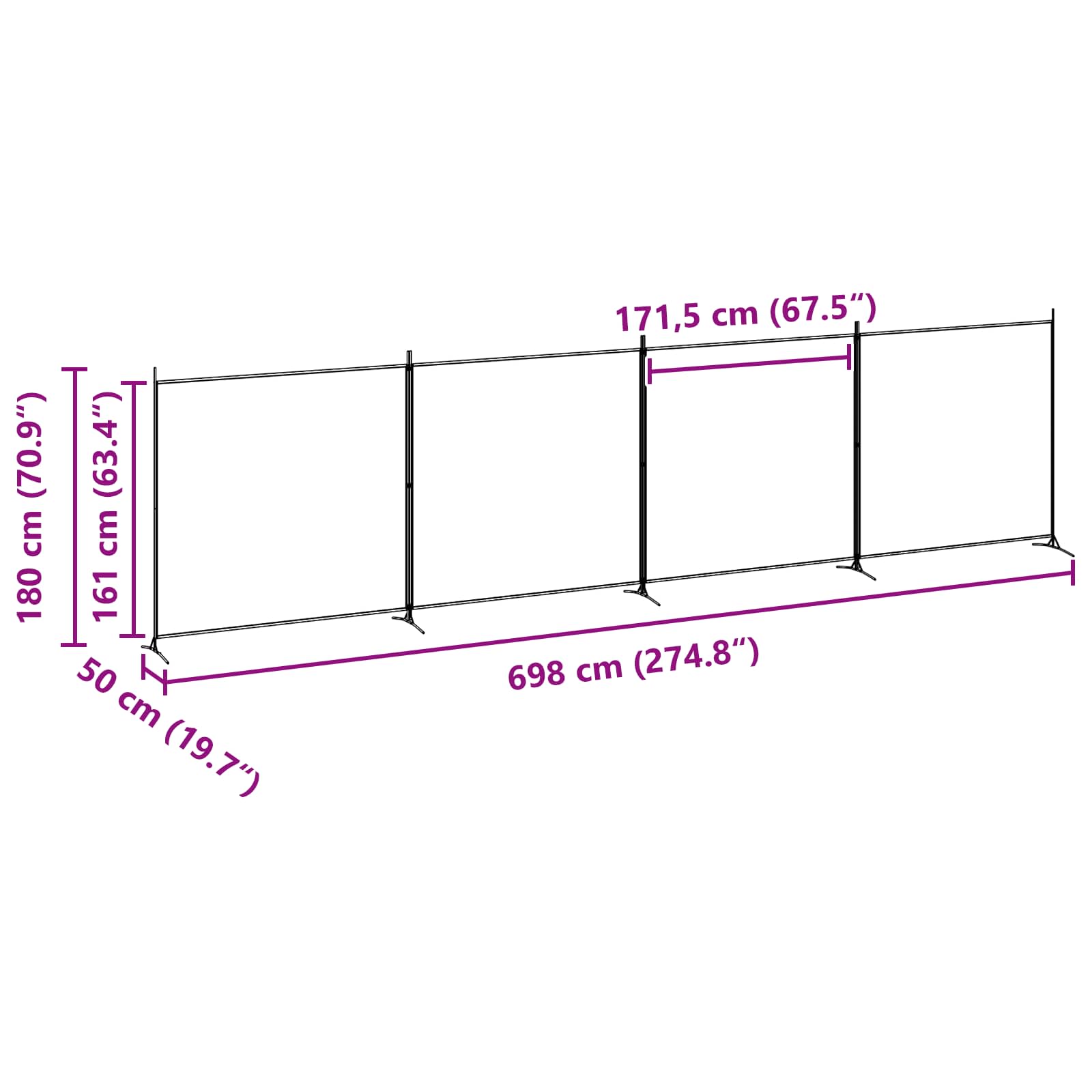 4-Πίνακας Διαχωριστικός Μπεζ 698 x 180 cm Ύφασμα - Pakobazaar