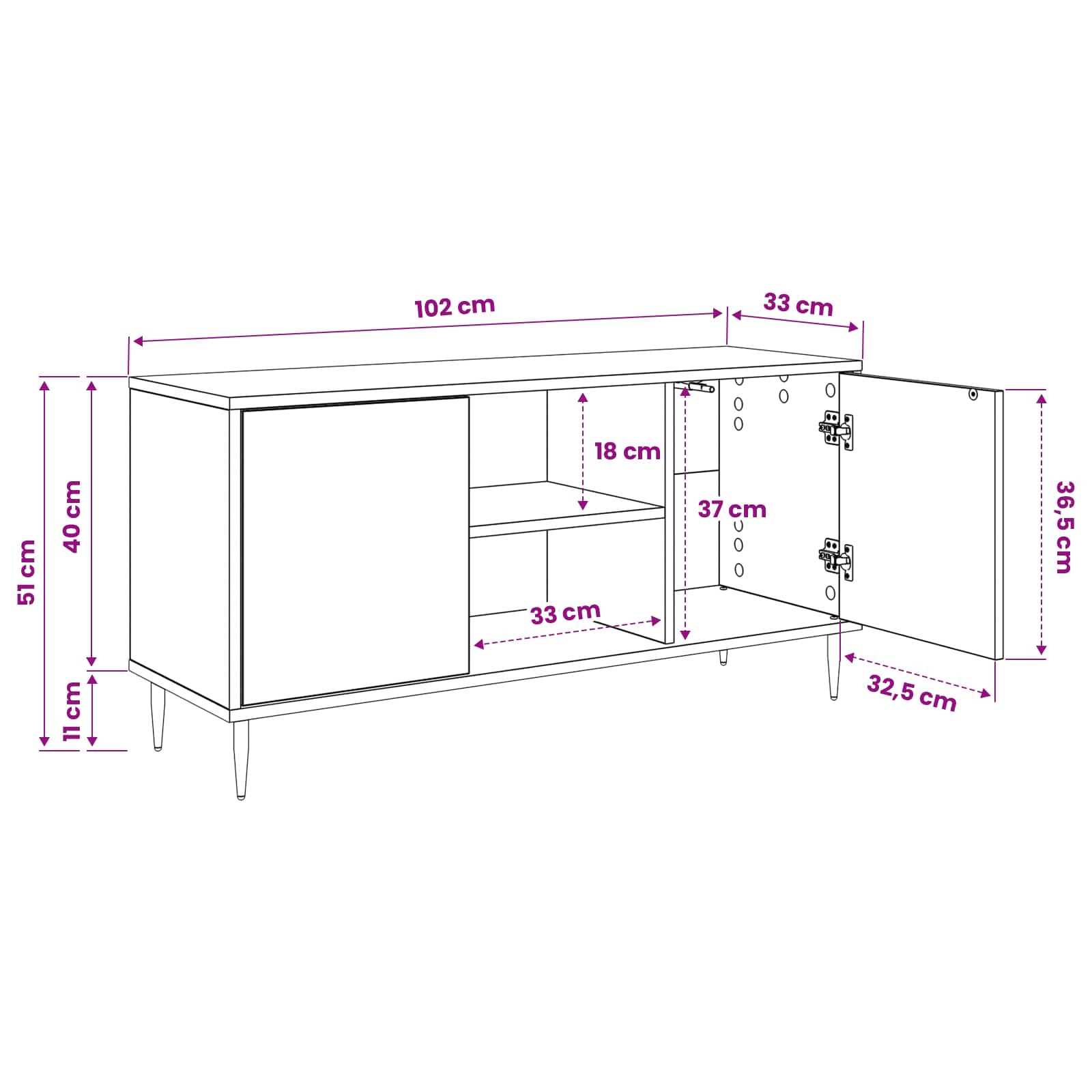 Ντουλάπι TV HANAU 102 x 33 x 51 εκ Μαύρη Δρυς