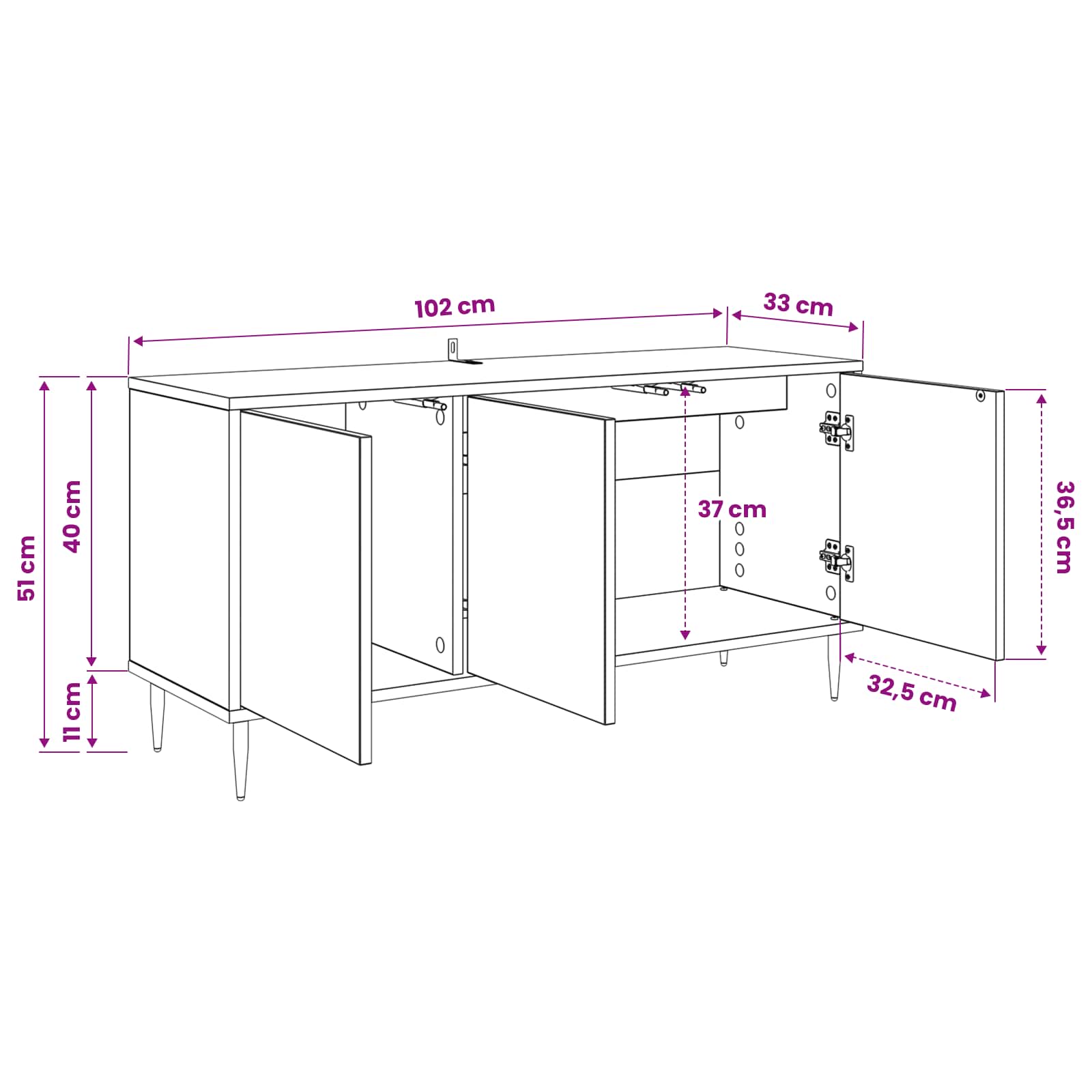 Ντουλάπι TV RHENEN 102 x 33 x 51 εκ Μαύρη Δρυς