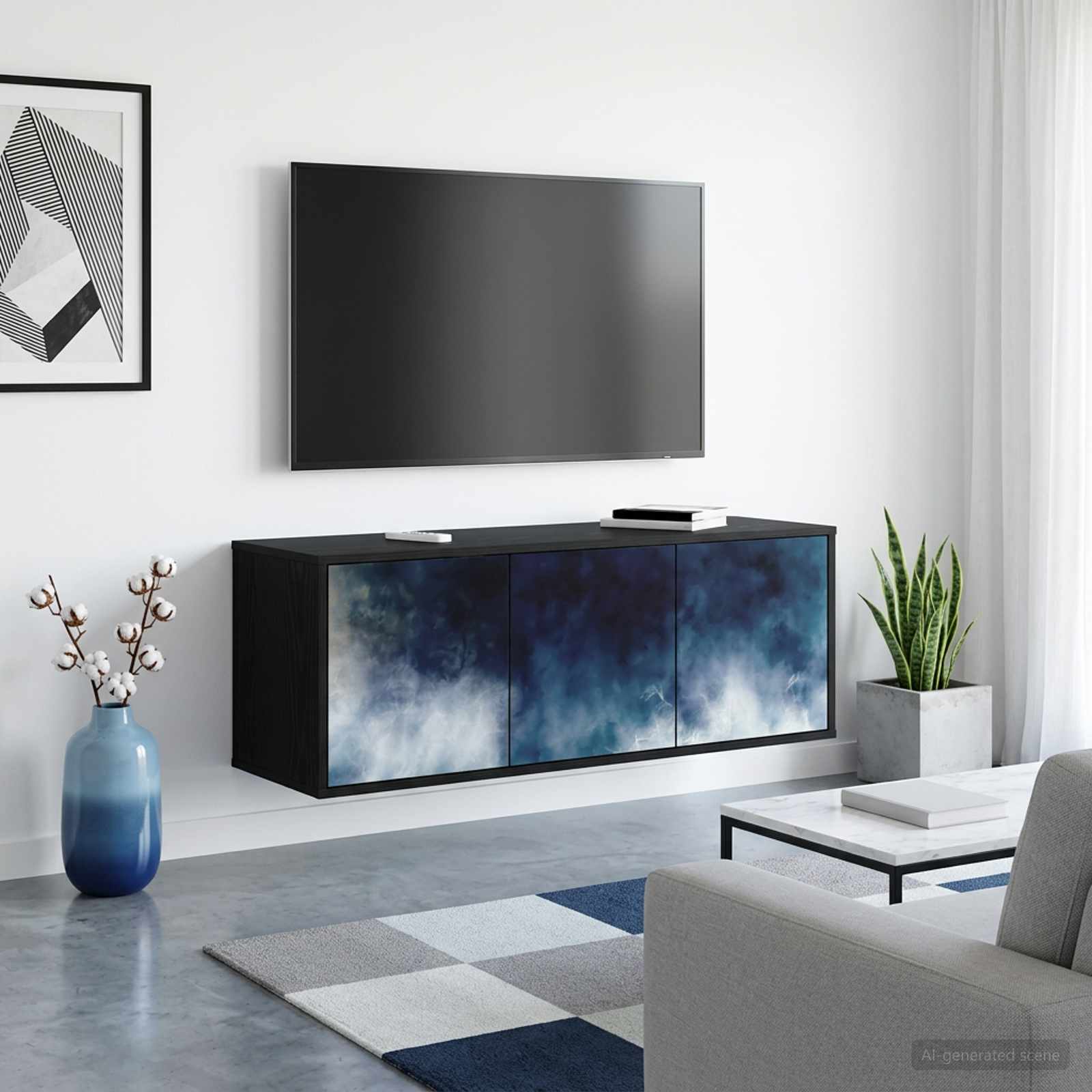 Κρεμαστός θρανίο τηλεόρασης RAALTE 102 x 33 x 40 εκ. Μαύρη Δρυς - Pakobazaar