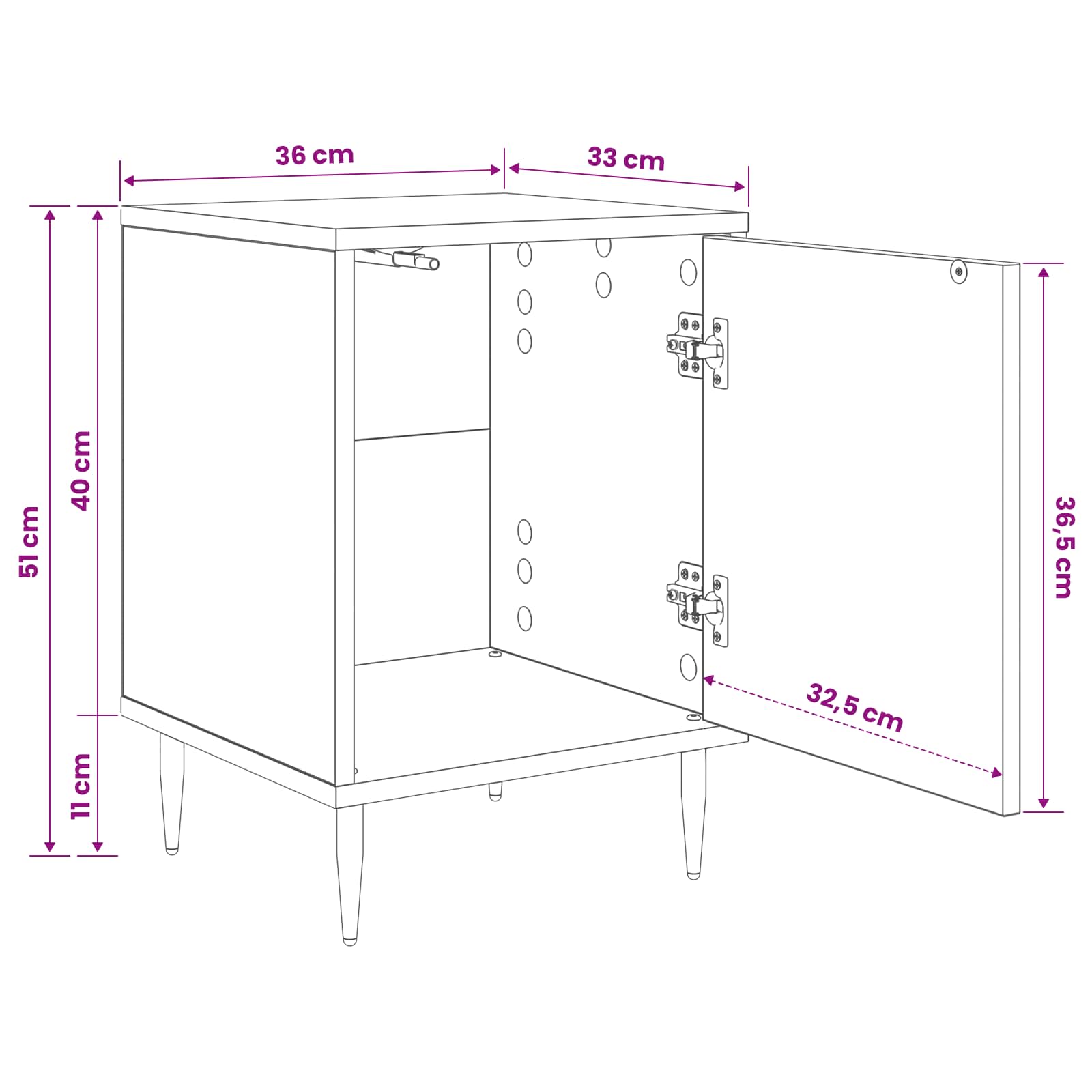 Κομοδίνο RAALTE 2 τμχ. Μαύρη Δρυς 36 x 33 x 51 εκ. - Pakobazaar