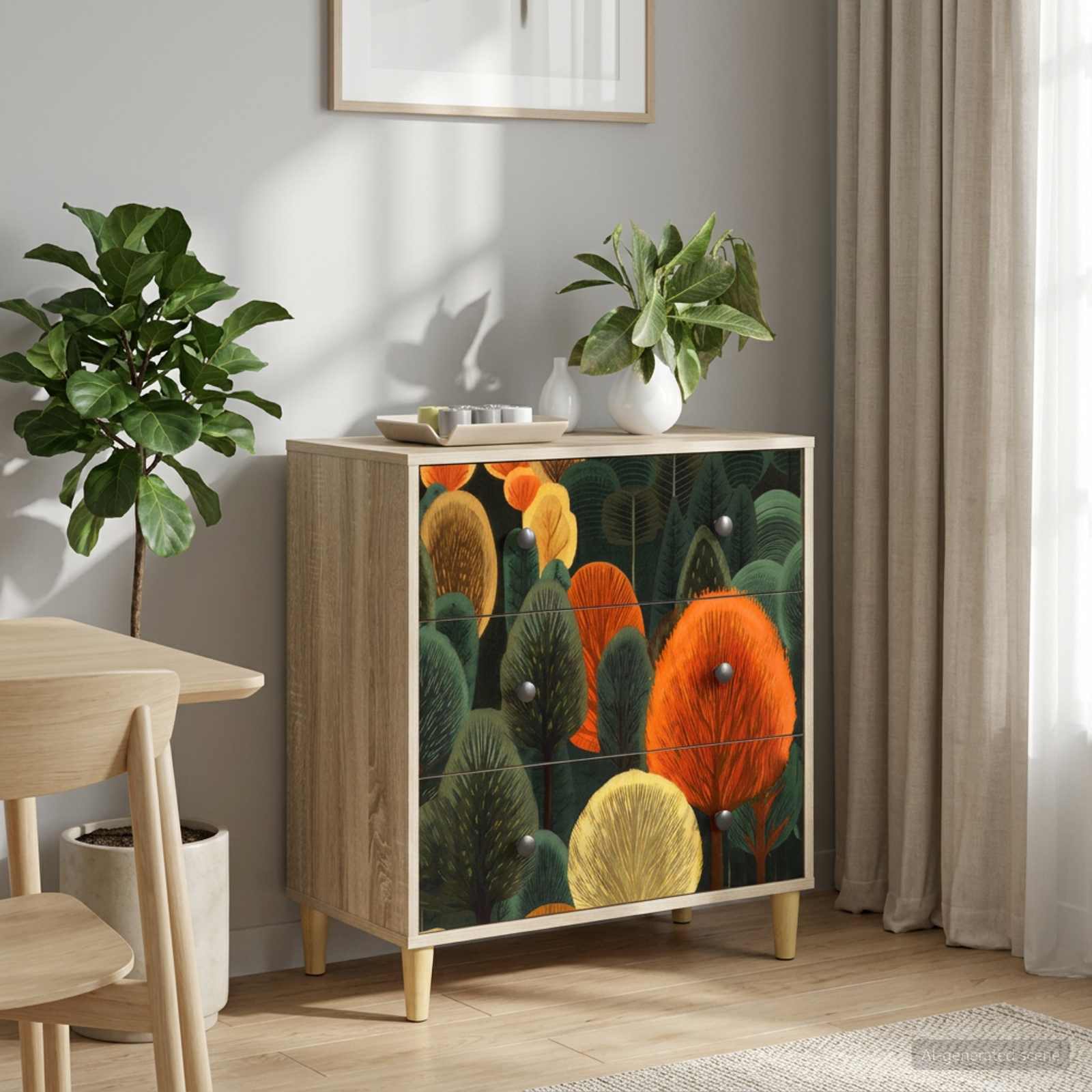 Κουτί με συρτάρια ZAANDAM Σχέδιο δάσους 66 x 36,5 x 75 εκ.