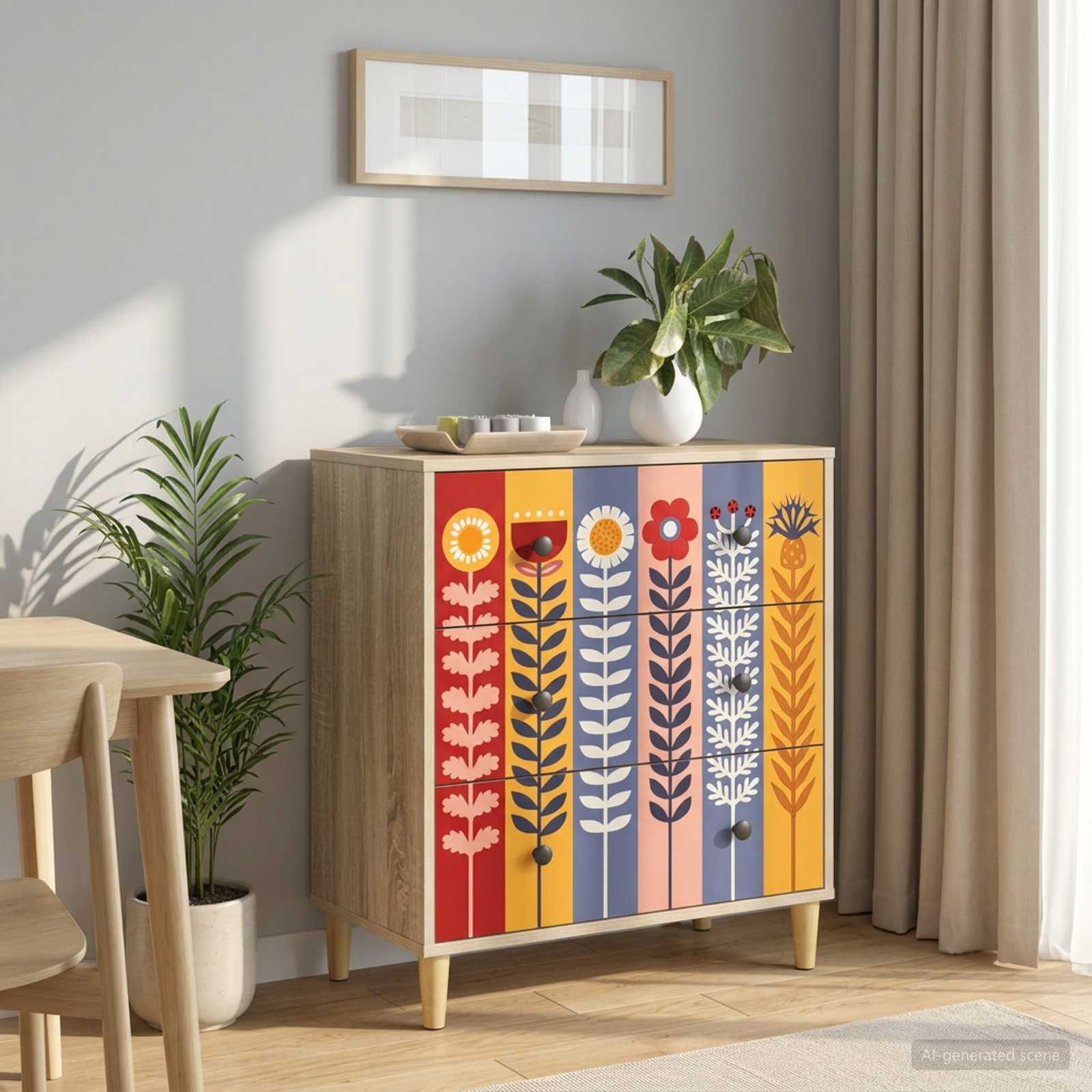 Κουτί με συρτάρια ESSEN Σχέδιο με ηλιοτρόπια 66 x 36,5 x 75 εκ. - Pakobazaar