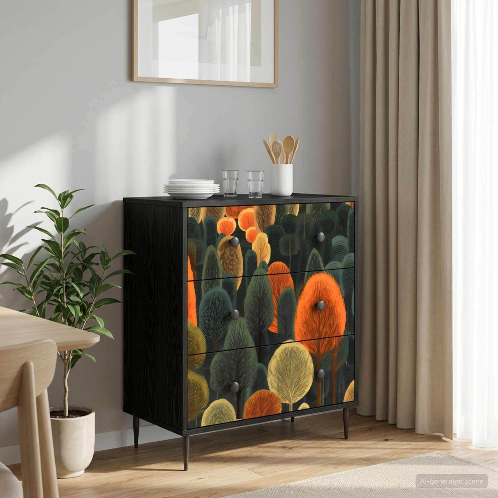 Κουτί με συρτάρια ZAANDAM Σχέδιο δάσους 66 x 36,5 x 76 εκ.