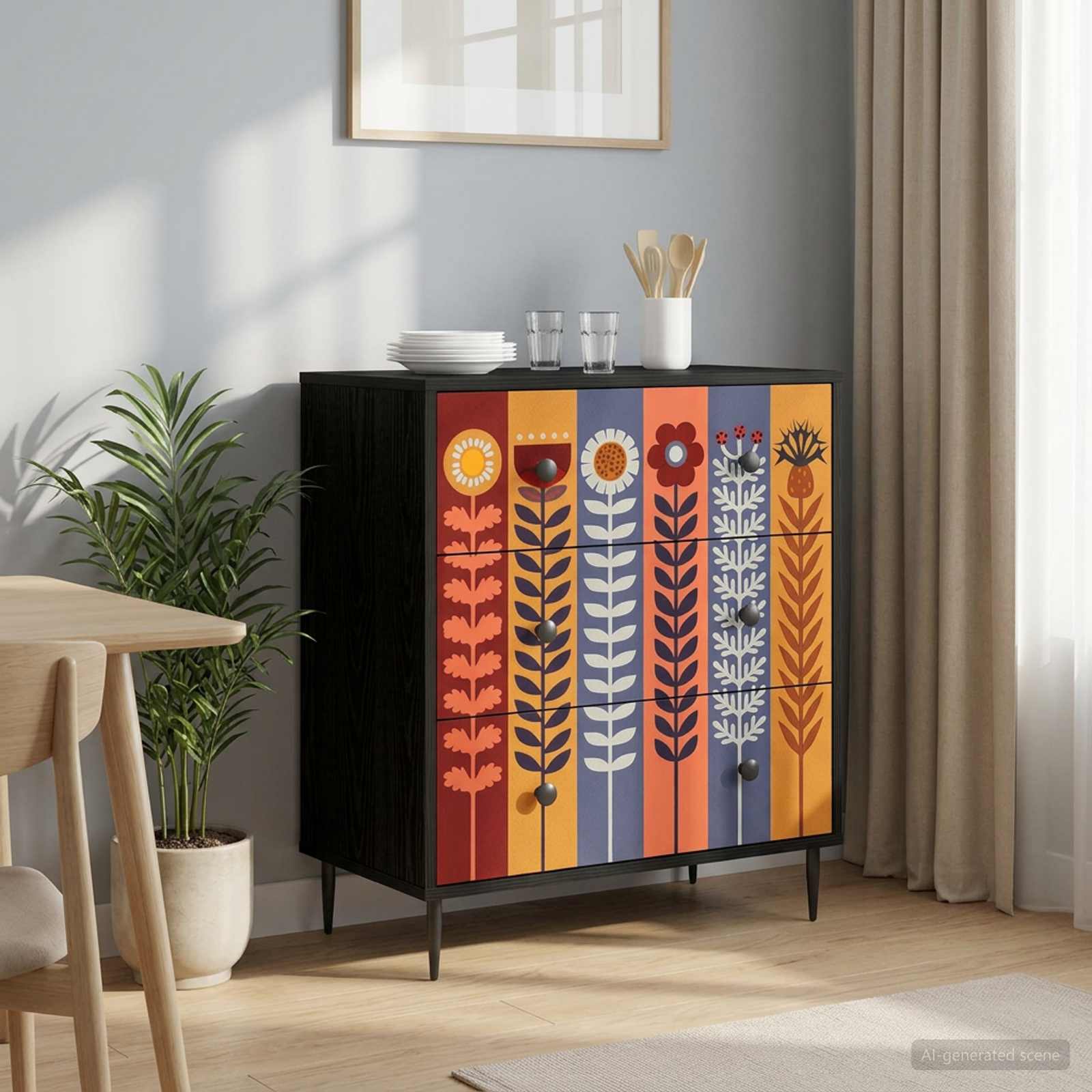 Κουτί με συρτάρια ESSEN Σχέδιο με ηλιοτρόπια 66 x 36,5 x 76 εκ. - Pakobazaar