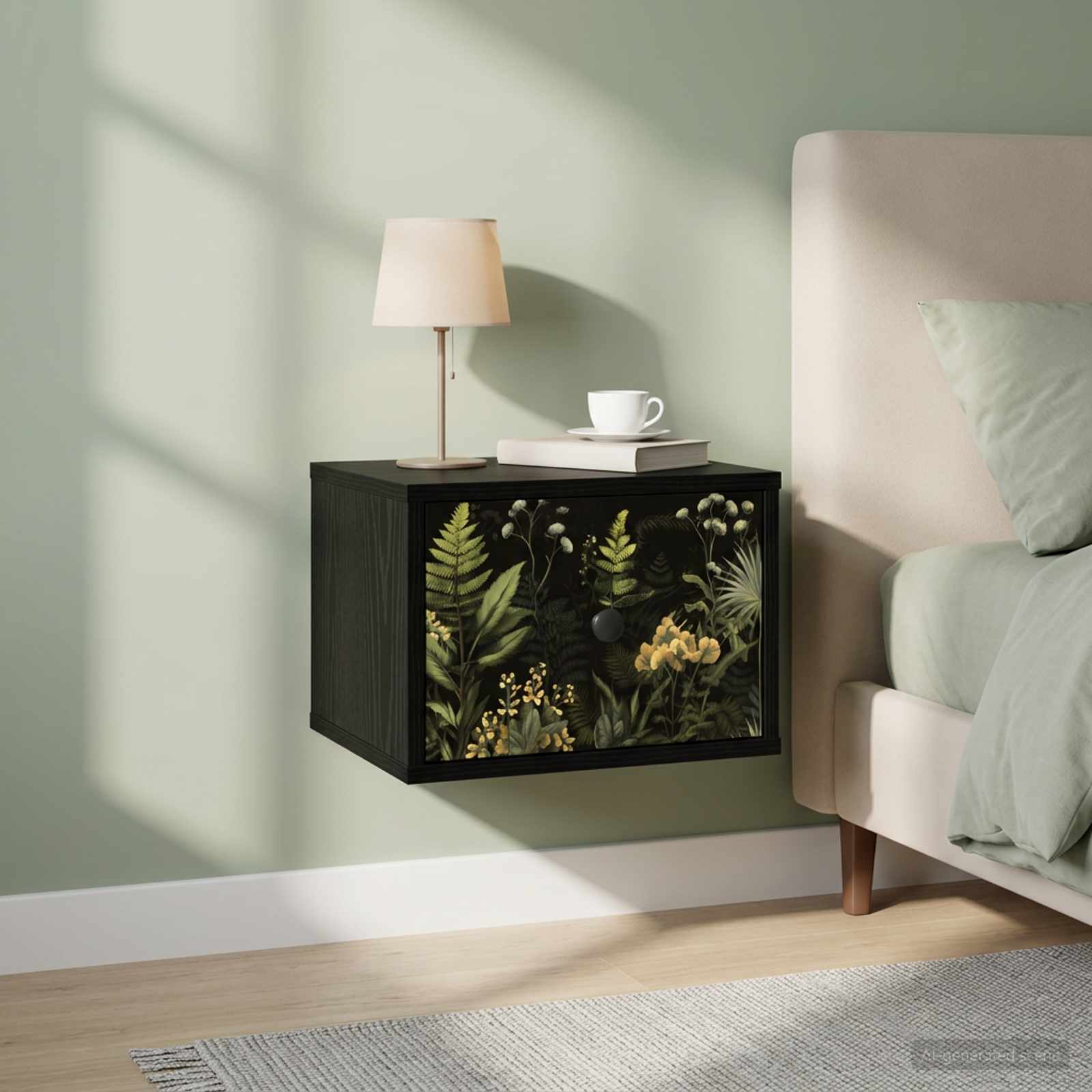 Τοίχου κομοδίνο RHENEN Μαύρη Δρυς 36 x 33 x 25 εκ. - Pakobazaar