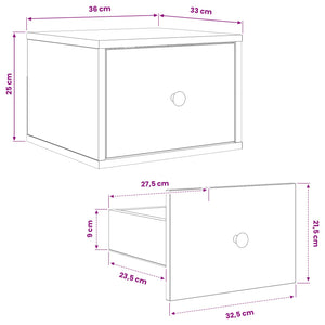 Τοίχου κομοδίνο RHENEN Μαύρη Δρυς 36 x 33 x 25 εκ. - Pakobazaar
