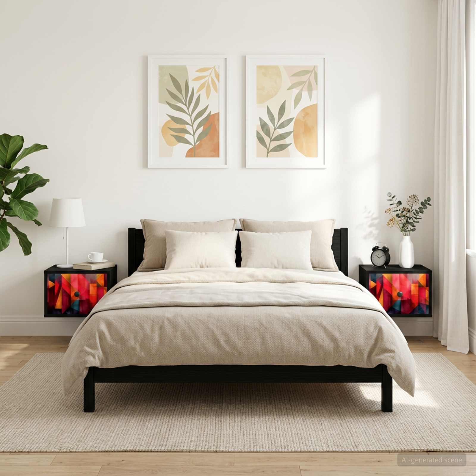 Τοίχου κομοδίνο HEESCH 2 τμχ. Μαύρη Δρυς 36 x 33 x 25 εκ. - Pakobazaar