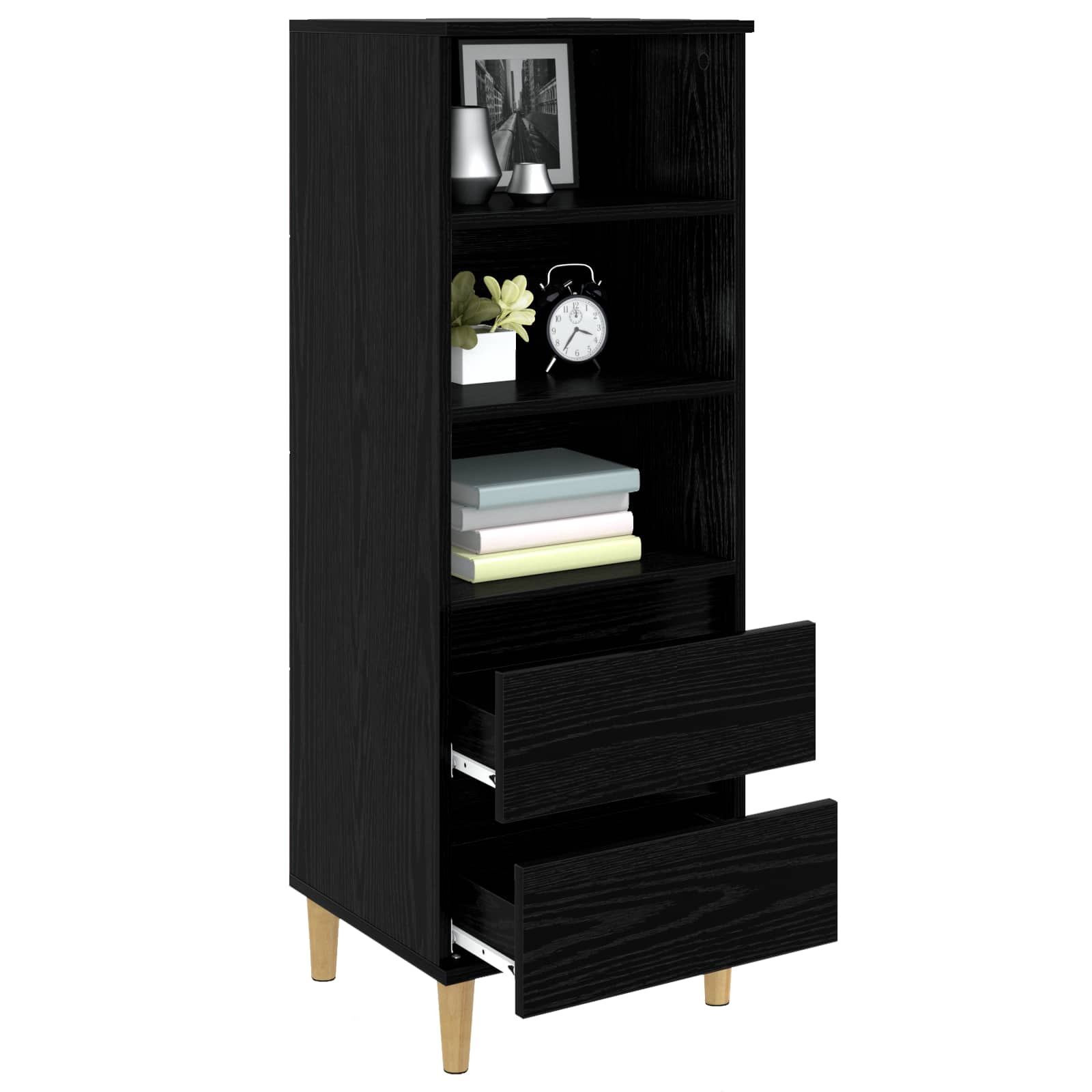 Highboard Μαύρη Δρυς 40 x 36 x 110 εκ. Επεξεργασμένο Ξύλο