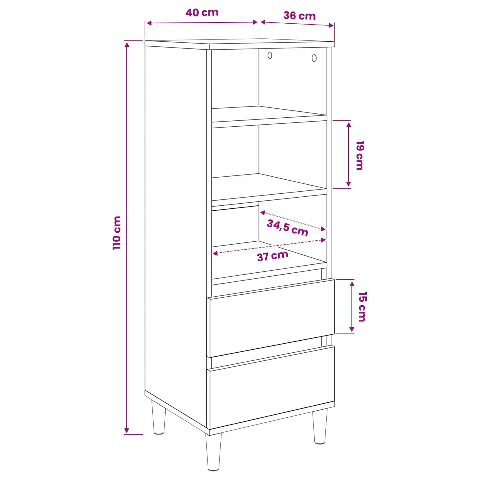 Highboard Μαύρη Δρυς 40 x 36 x 110 εκ. Επεξεργασμένο Ξύλο