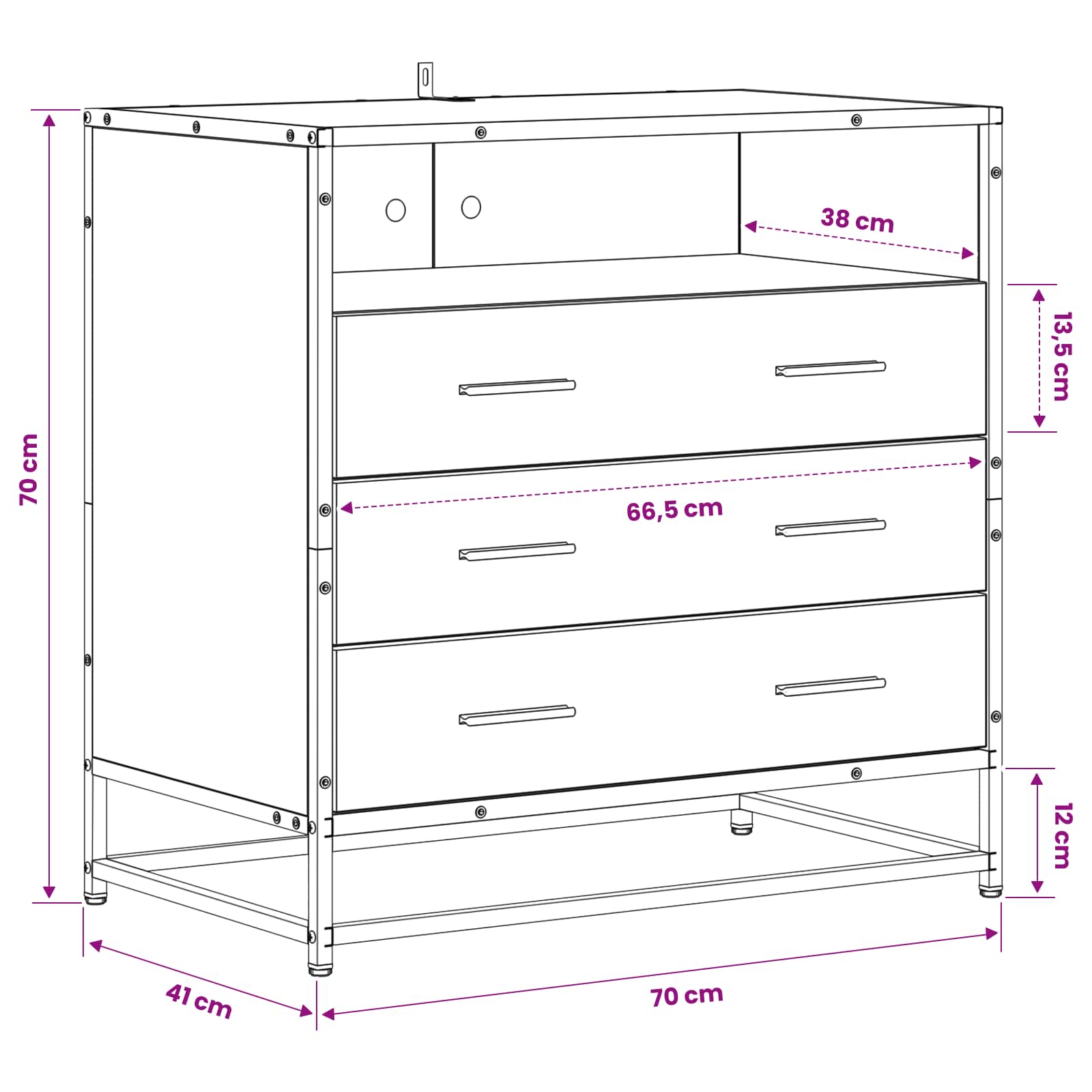 Ντουλάπι με Συρτάρια 3-Συρτάρι Artisan δρυς 70 x 41 x 70 εκ - Pakobazaar