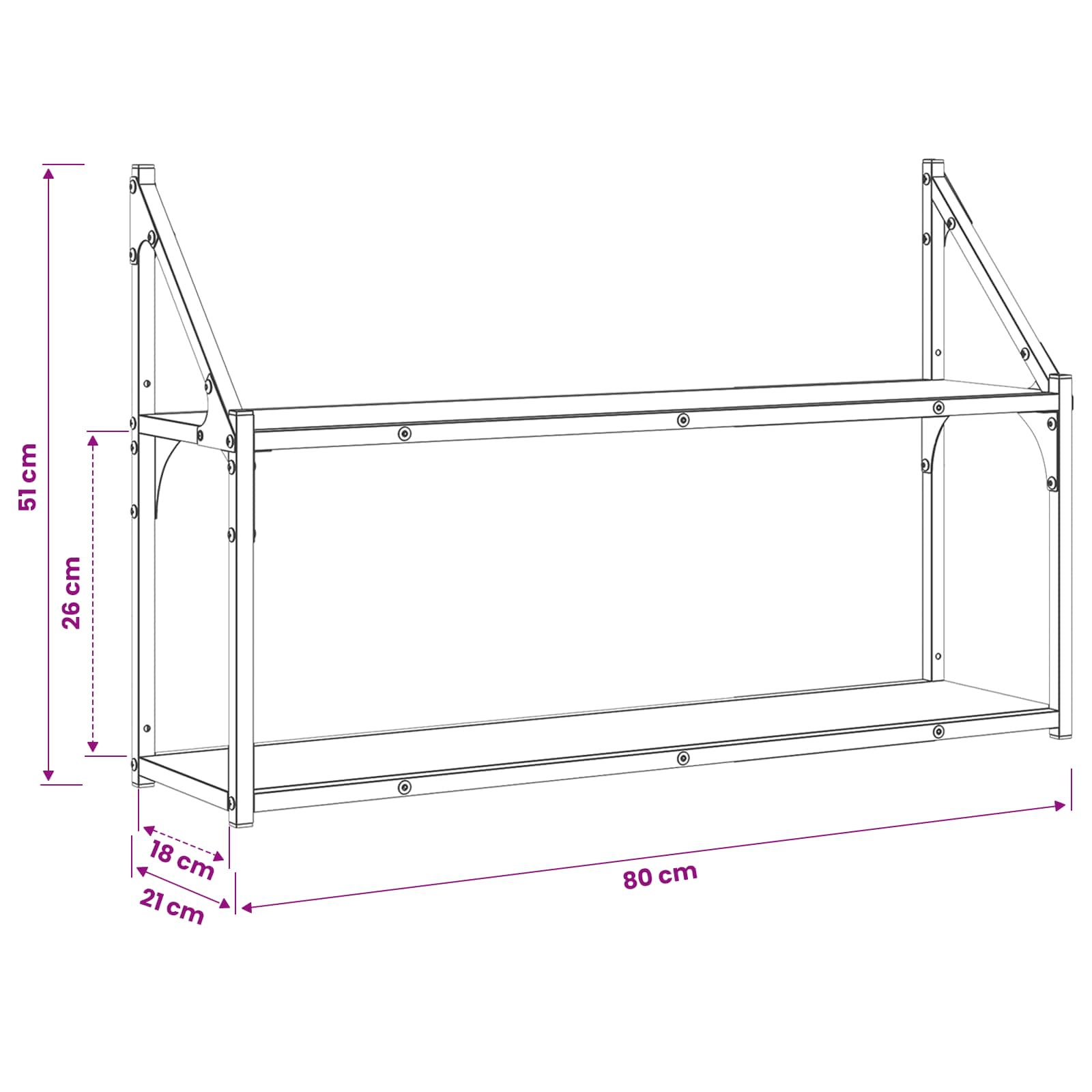 Ράφι Τοίχου Επιτοίχιο Artisan δρυς 80 x 21 x 51 cm μέταλλο PB - Pakobazaar